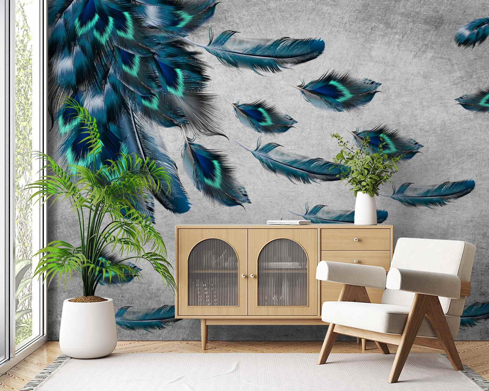 Fototapeta pávie perá, ktoré odlietajú