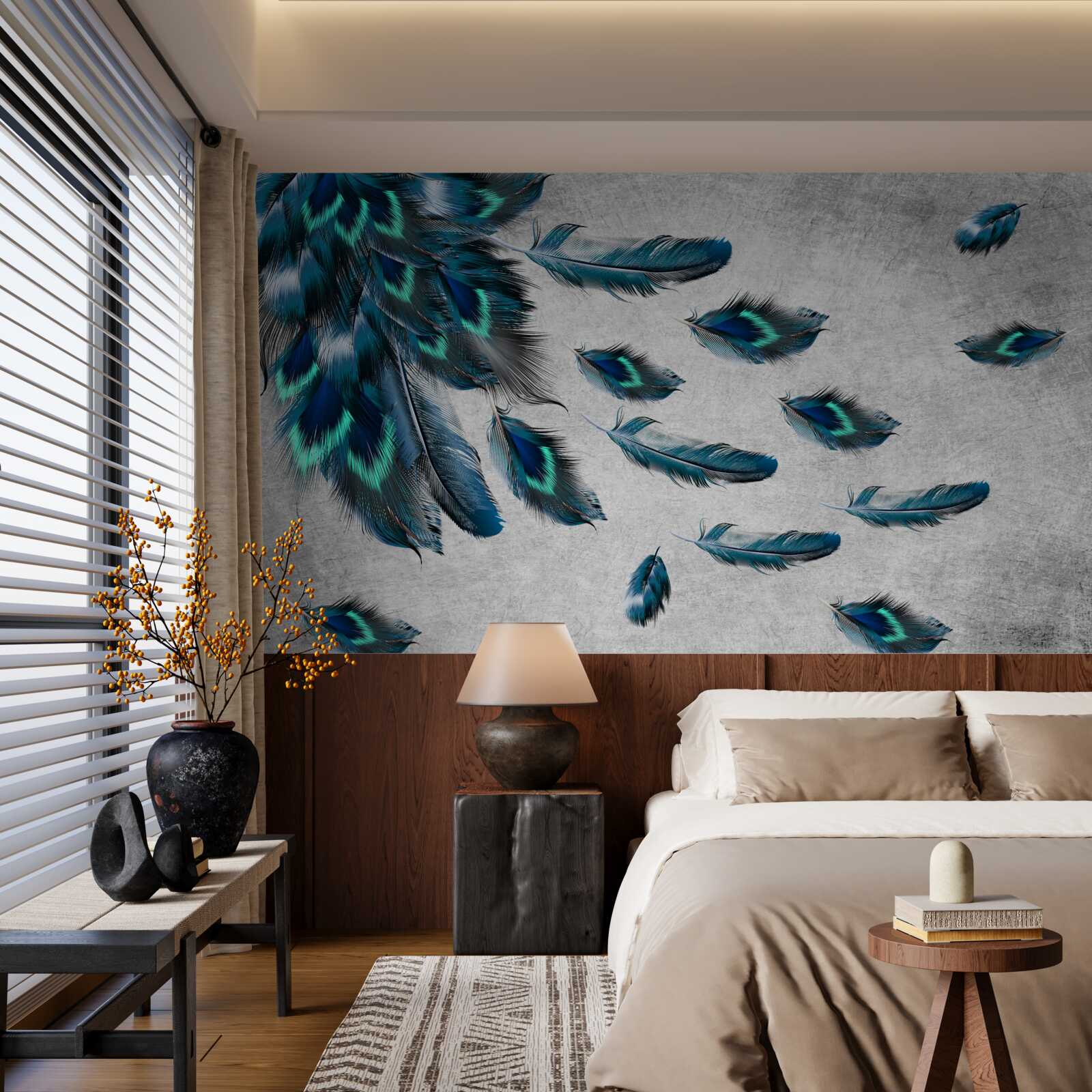 Fototapeta pávie perá, ktoré odlietajú