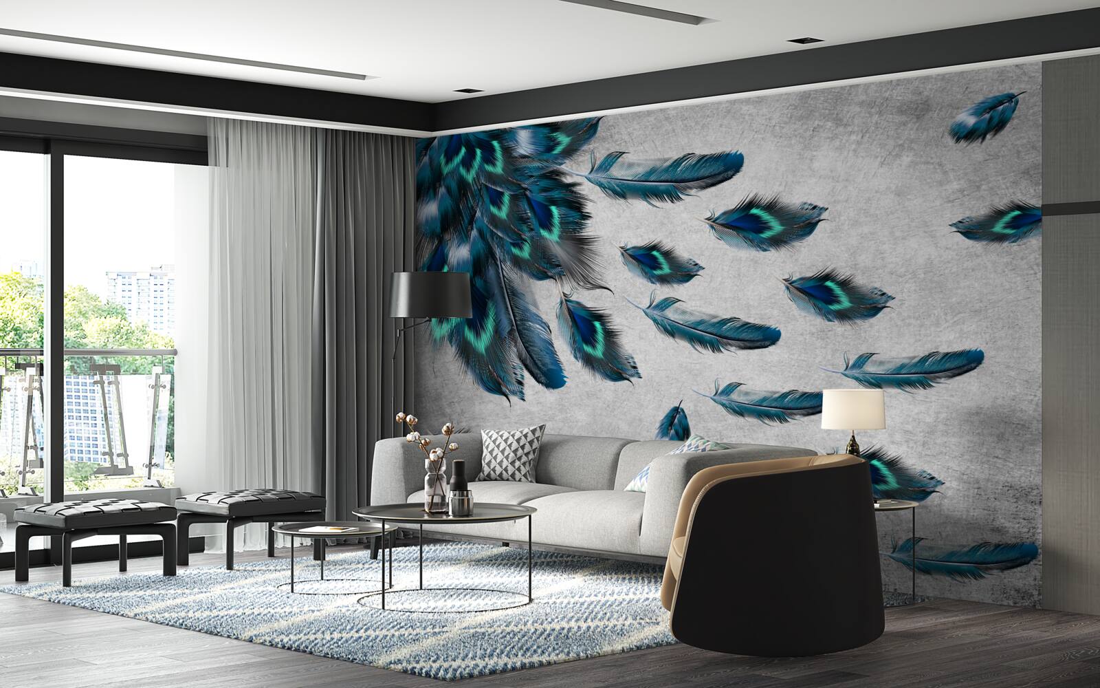 Fototapeta pávie perá, ktoré odlietajú