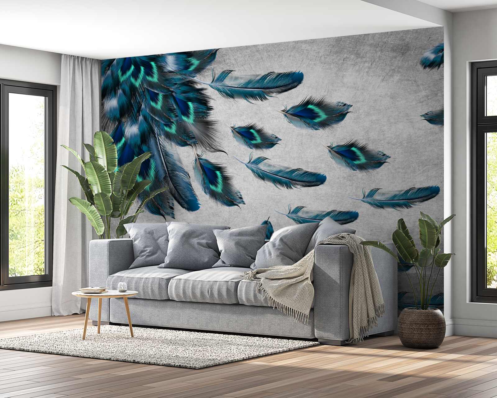 Fototapeta pávie perá, ktoré odlietajú