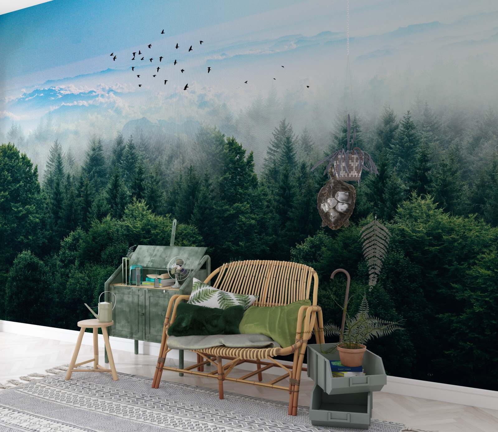 Fototapeta vtáky sa vznášajú vysoko nad korunami lesných obrov