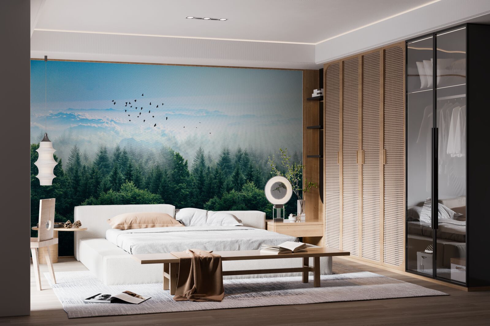 Fototapeta vtáky sa vznášajú vysoko nad korunami lesných obrov