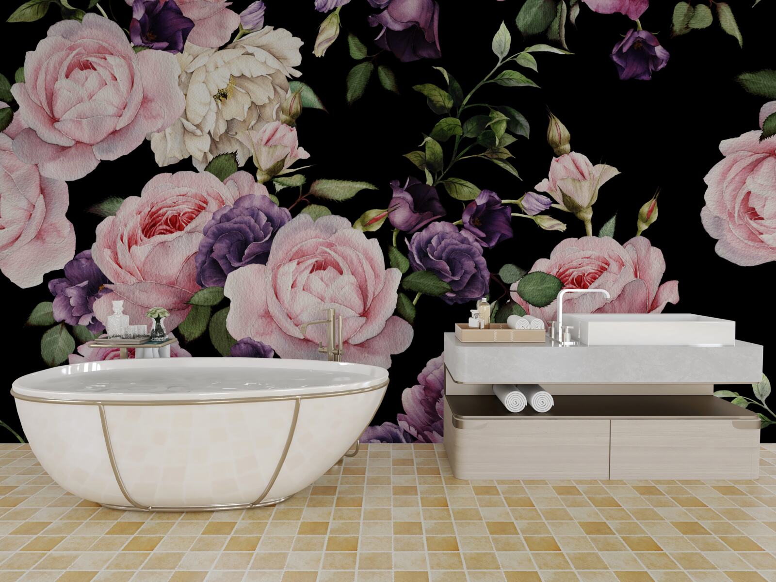 Fototapeta veľké ruže na čiernom pozadí