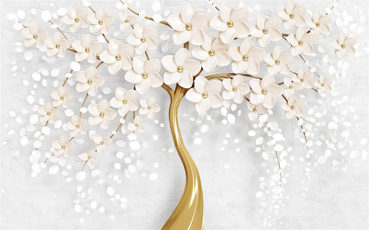 Fototapeta strom zlatých odtieňov s krásnymi miniatúrnymi kvetmi