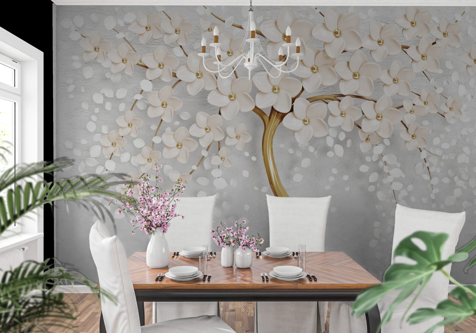 Fototapeta strom zlatých odtieňov s krásnymi miniatúrnymi kvetmi