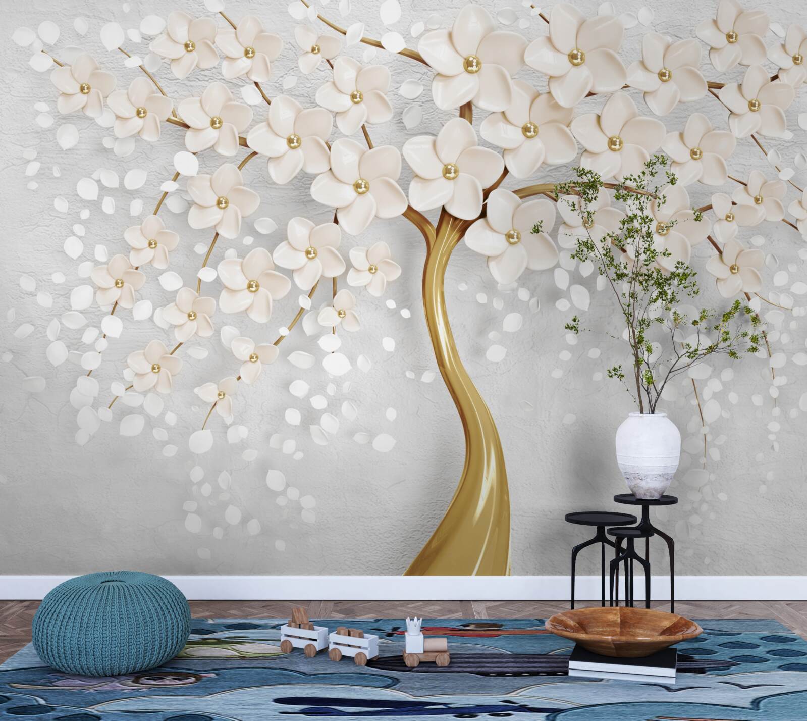 Fototapeta strom zlatých odtieňov s krásnymi miniatúrnymi kvetmi