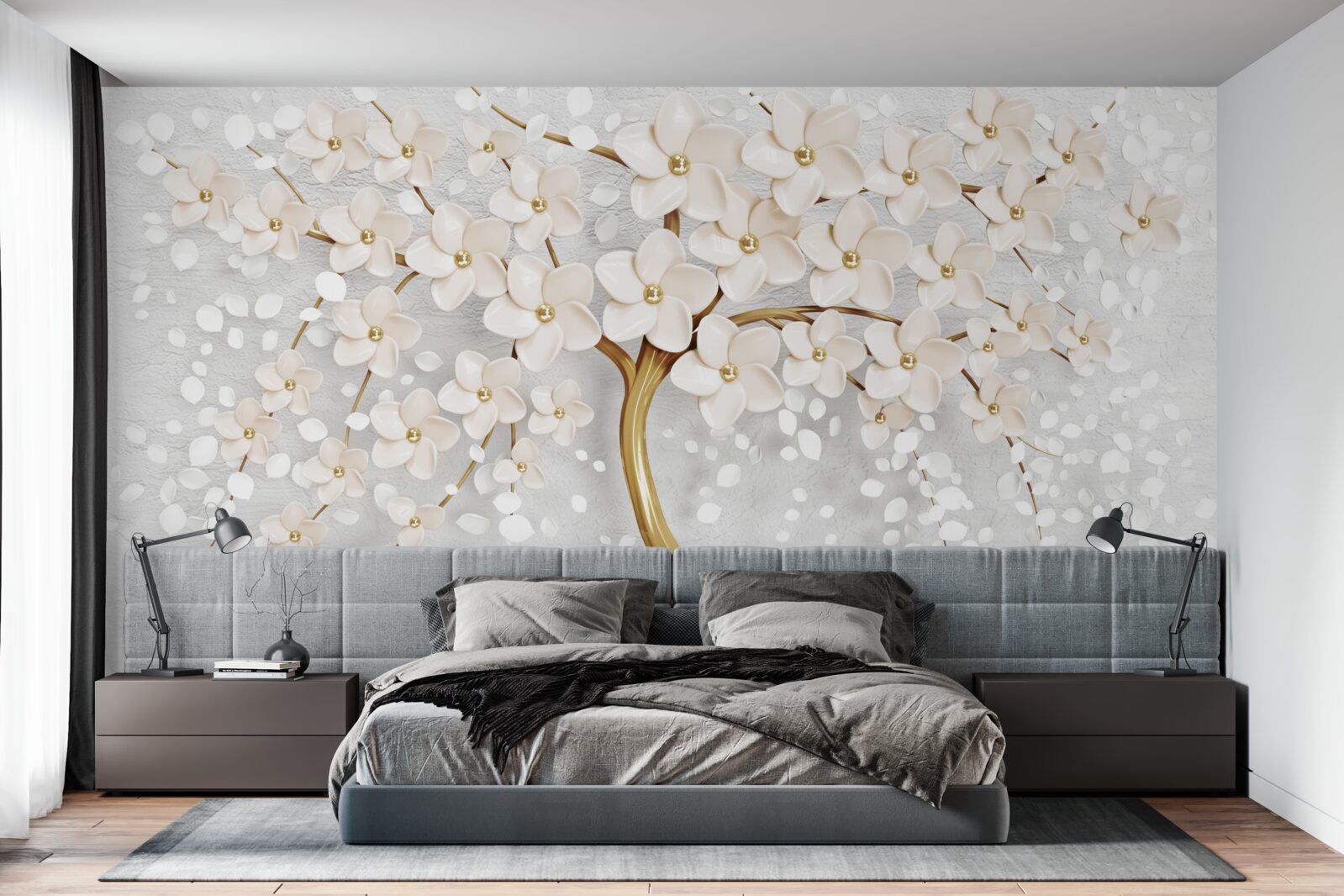 Fototapeta strom zlatých odtieňov s krásnymi miniatúrnymi kvetmi