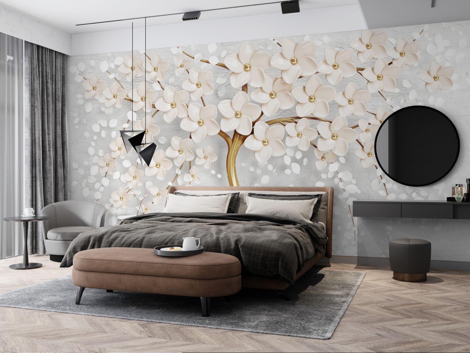 Fototapeta strom zlatých odtieňov s krásnymi miniatúrnymi kvetmi