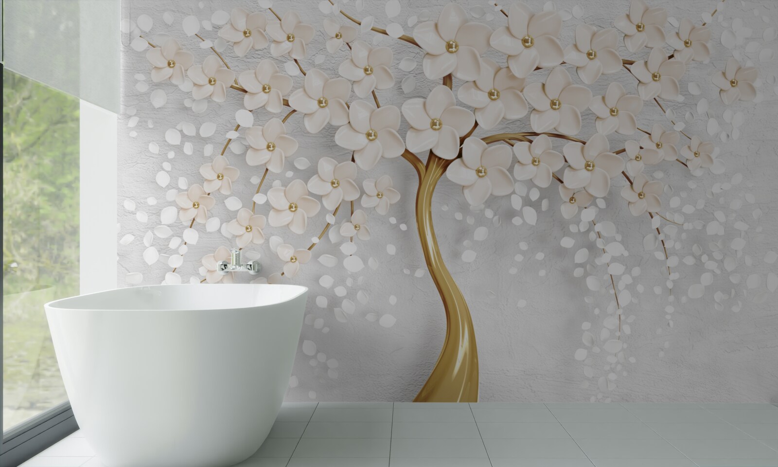 Fototapeta strom zlatých odtieňov s krásnymi miniatúrnymi kvetmi