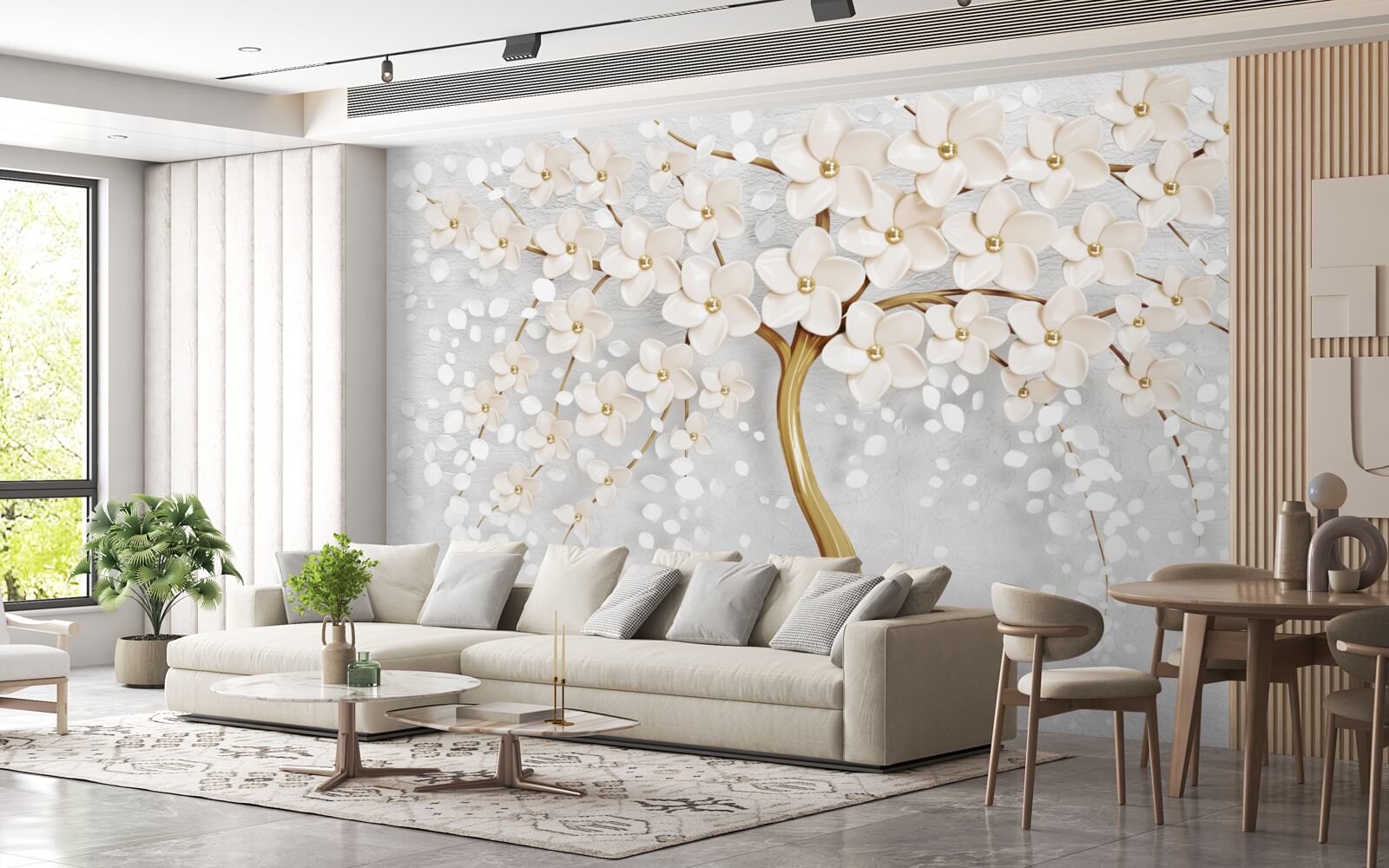 Fototapeta strom zlatých odtieňov s krásnymi miniatúrnymi kvetmi