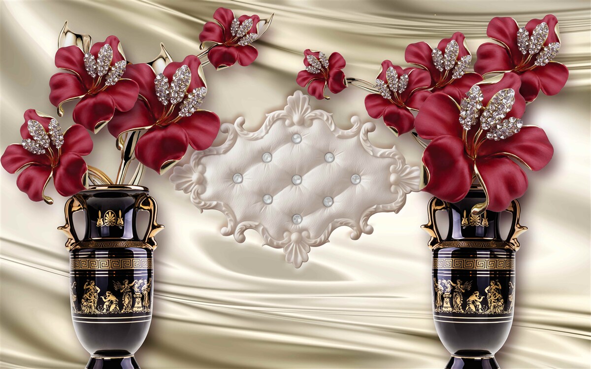 Fototapeta čierne vázy s červenými ľaliami