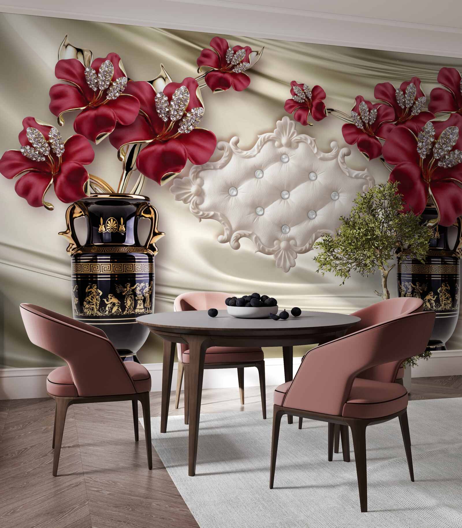 Fototapeta čierne vázy s červenými ľaliami