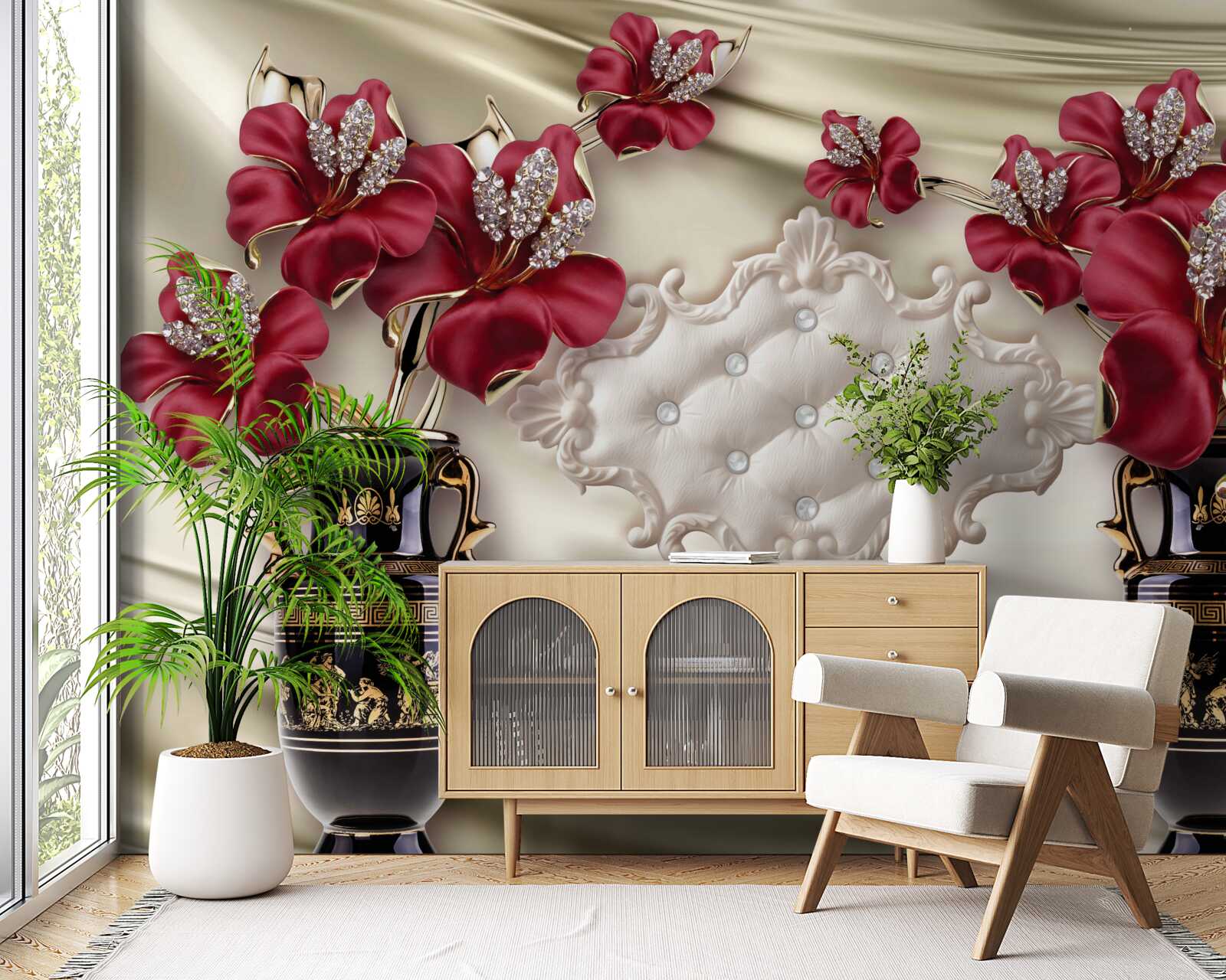 Fototapeta čierne vázy s červenými ľaliami