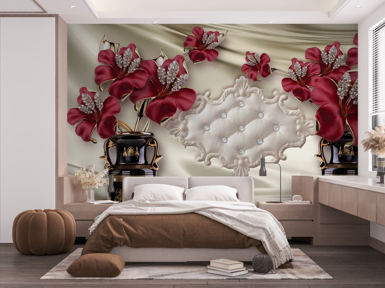 Fototapeta čierne vázy s červenými ľaliami