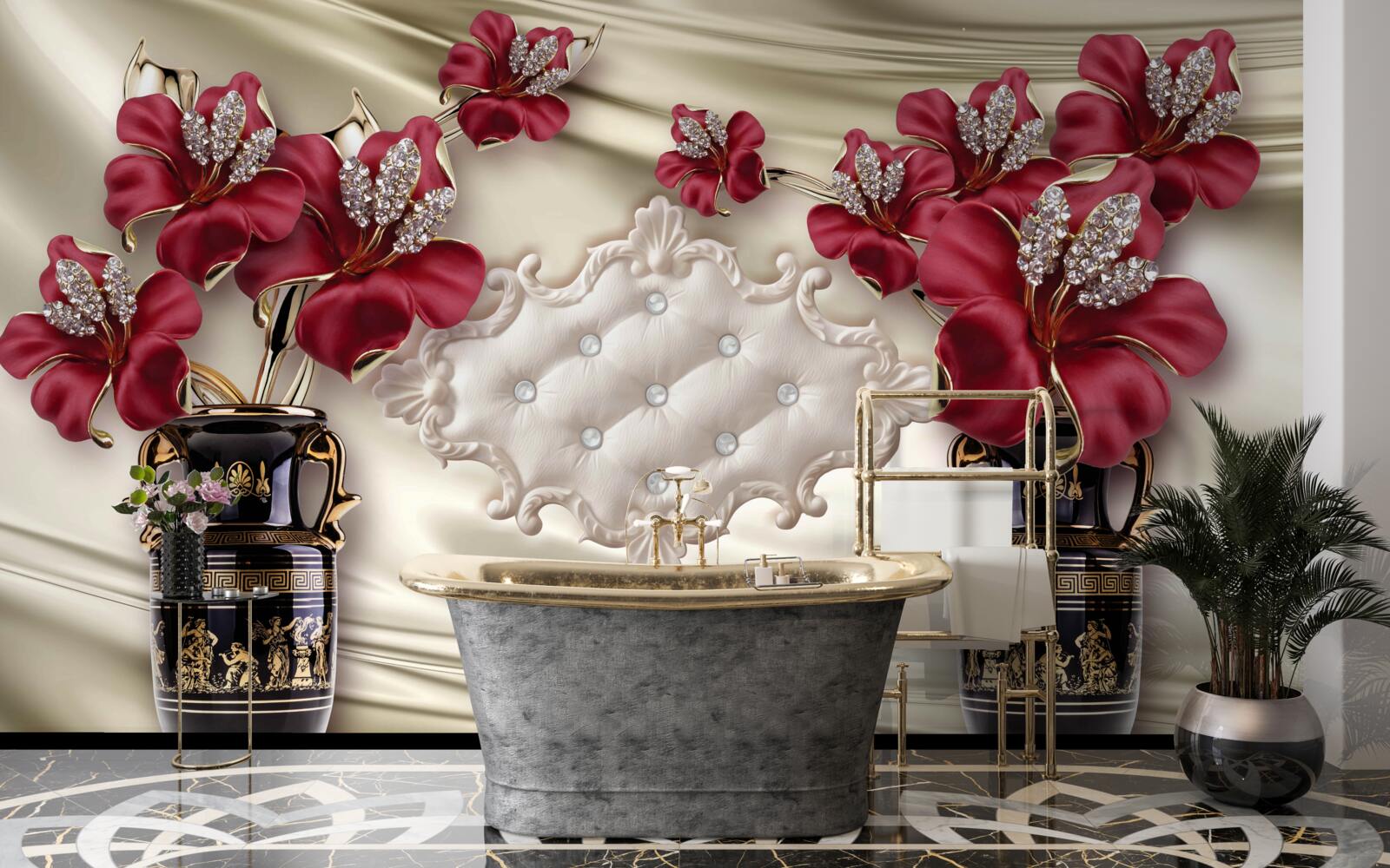 Fototapeta čierne vázy s červenými ľaliami