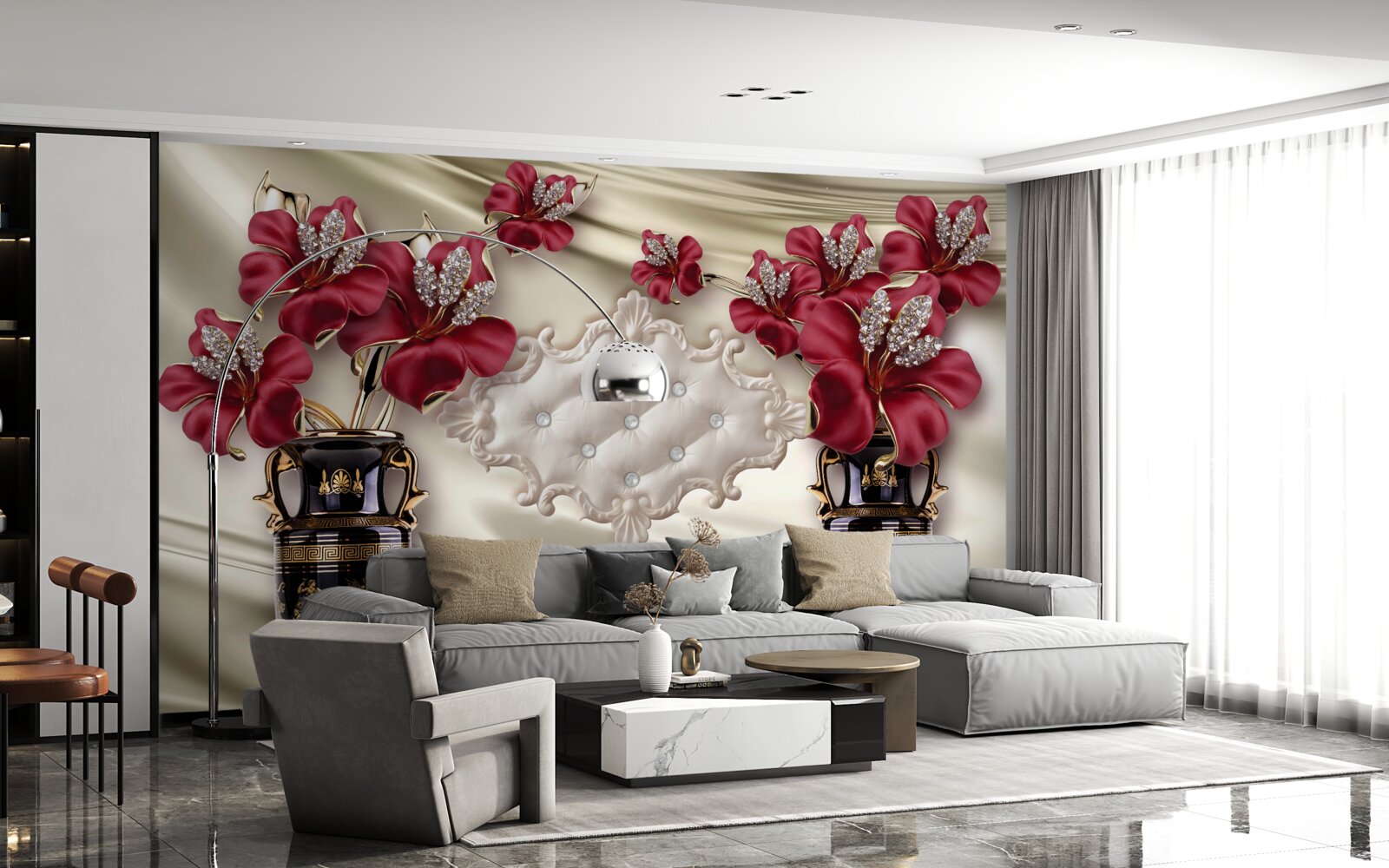 Fototapeta čierne vázy s červenými ľaliami