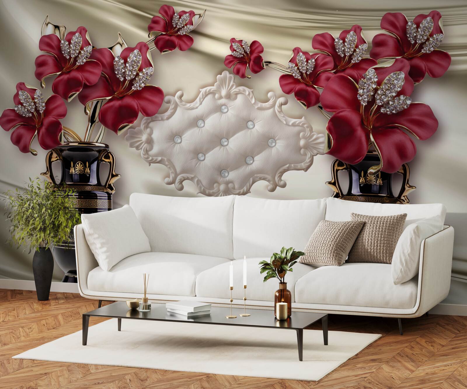 Fototapeta čierne vázy s červenými ľaliami