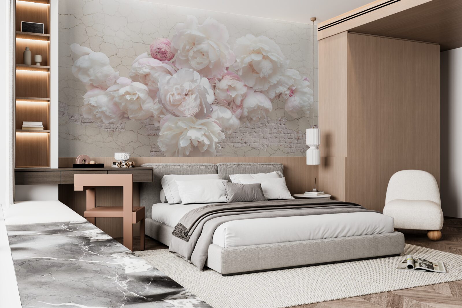 Fototapeta mäkké pivonky v bielej a ružovej farbe