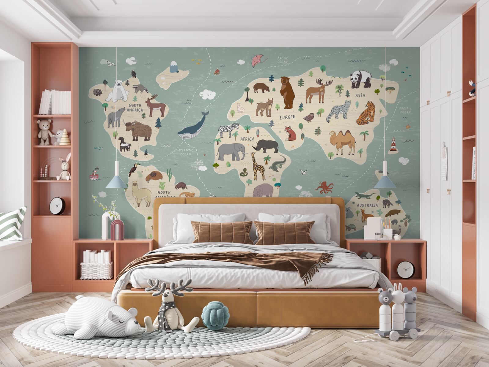 Fototapeta Mapa sveta zobrazuje množstvo rôznych zvierat