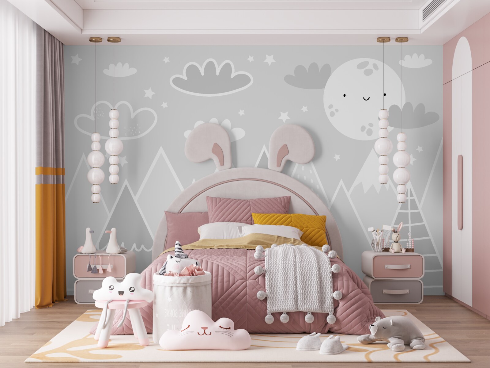 Fototapeta nad horskými štítmi visí jasný mesiac s tvárou