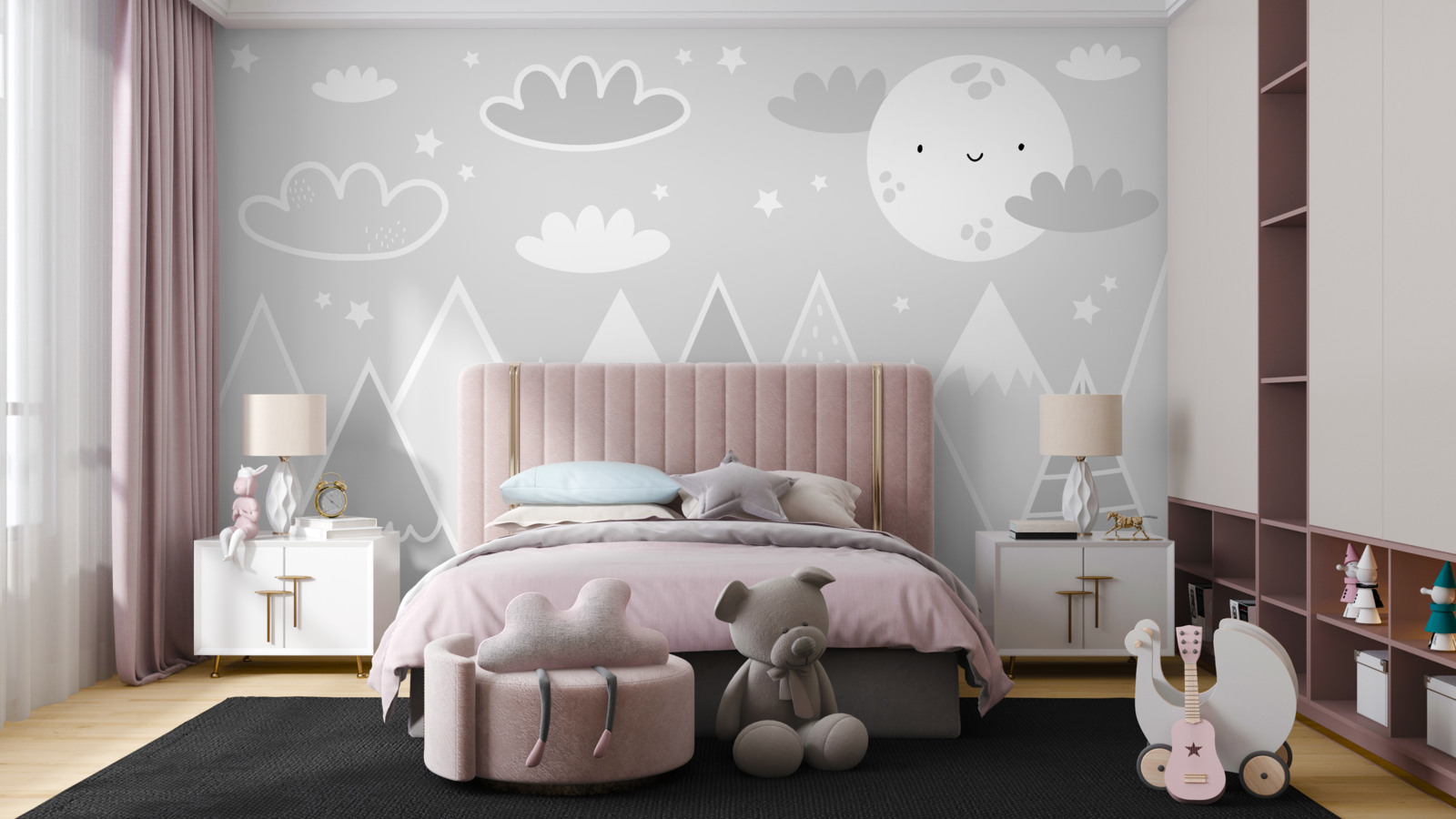 Fototapeta nad horskými štítmi visí jasný mesiac s tvárou