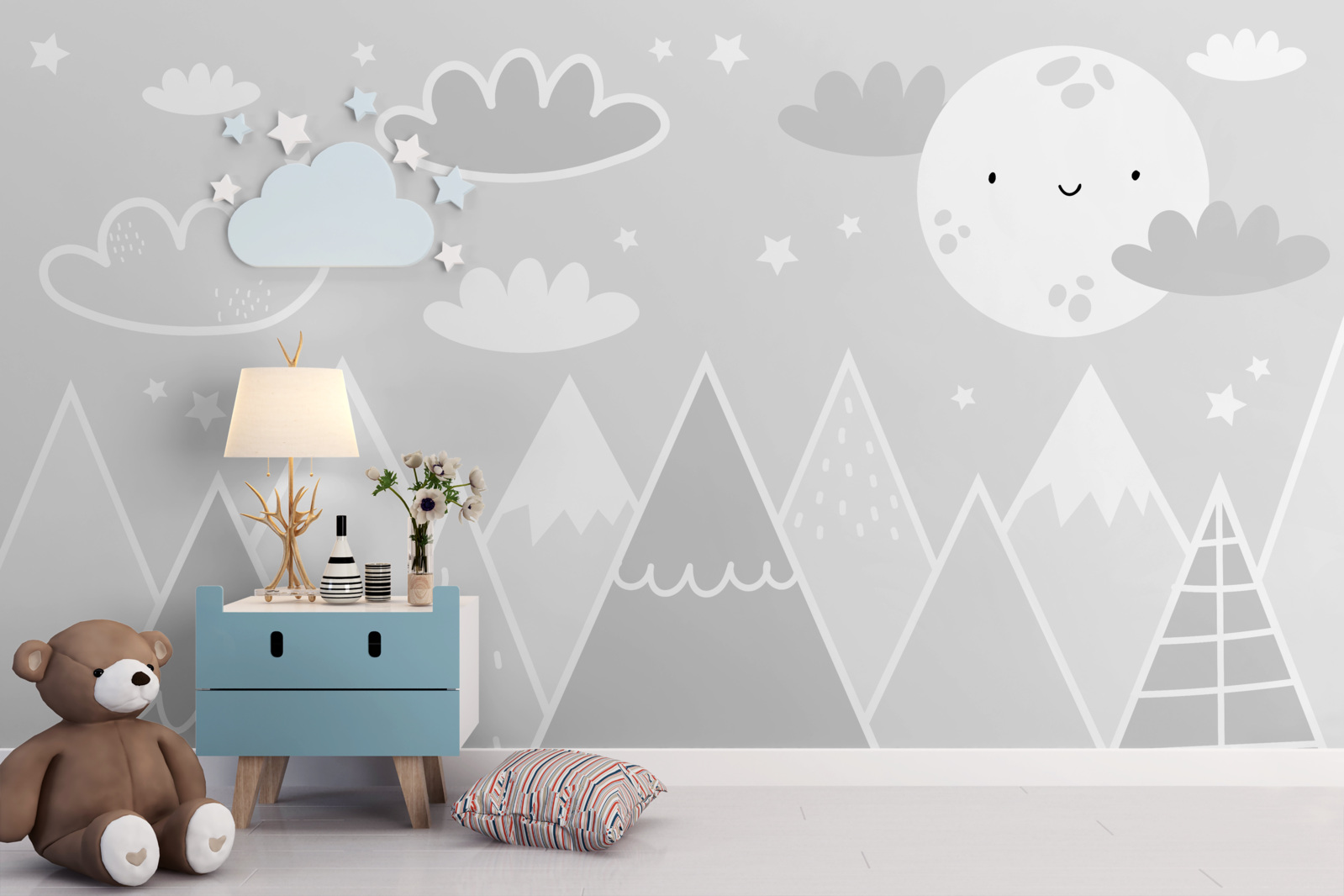 Fototapeta nad horskými štítmi visí jasný mesiac s tvárou