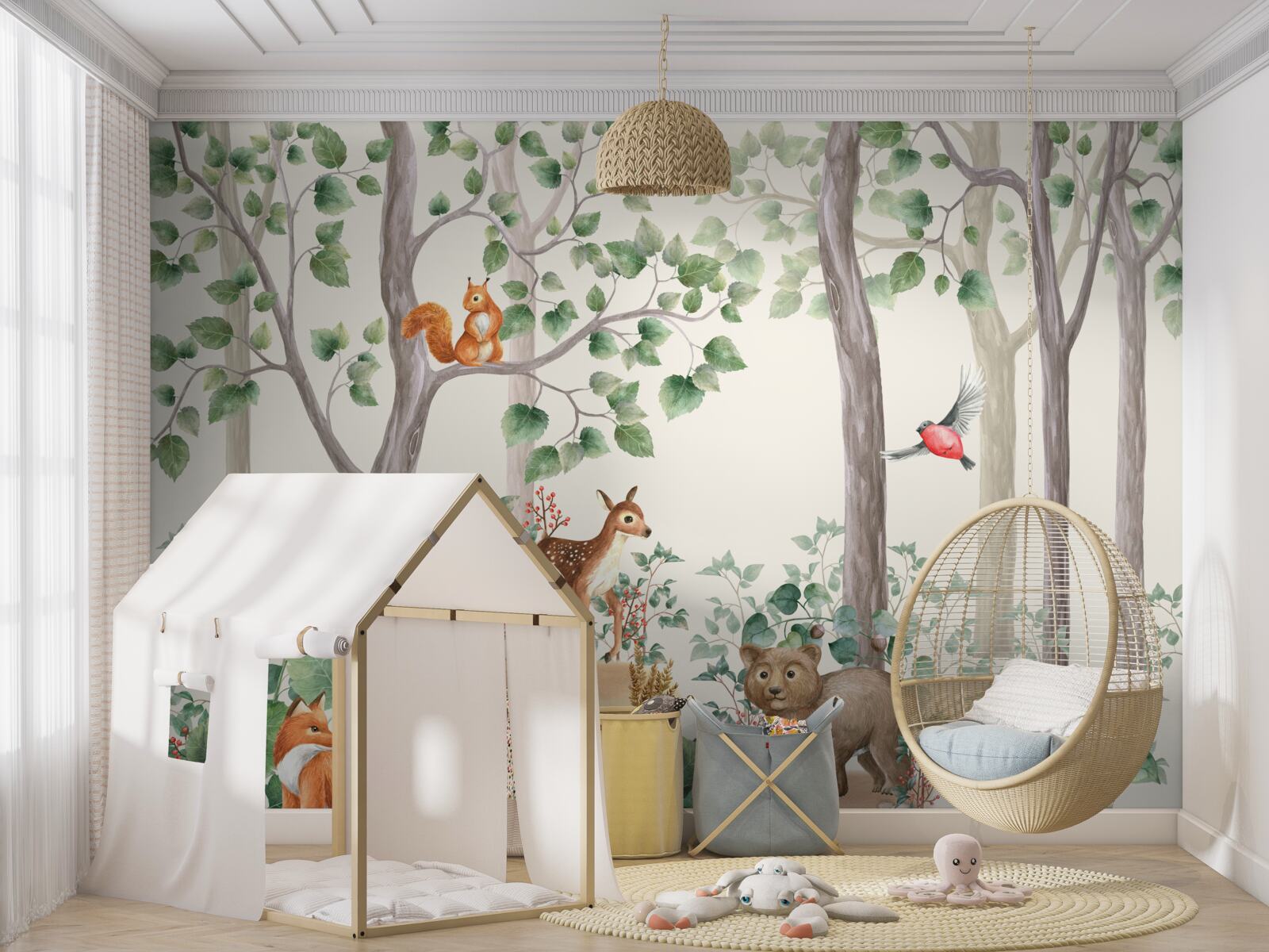 Fototapeta zvieratká a vtáky v lese ako z rozprávky