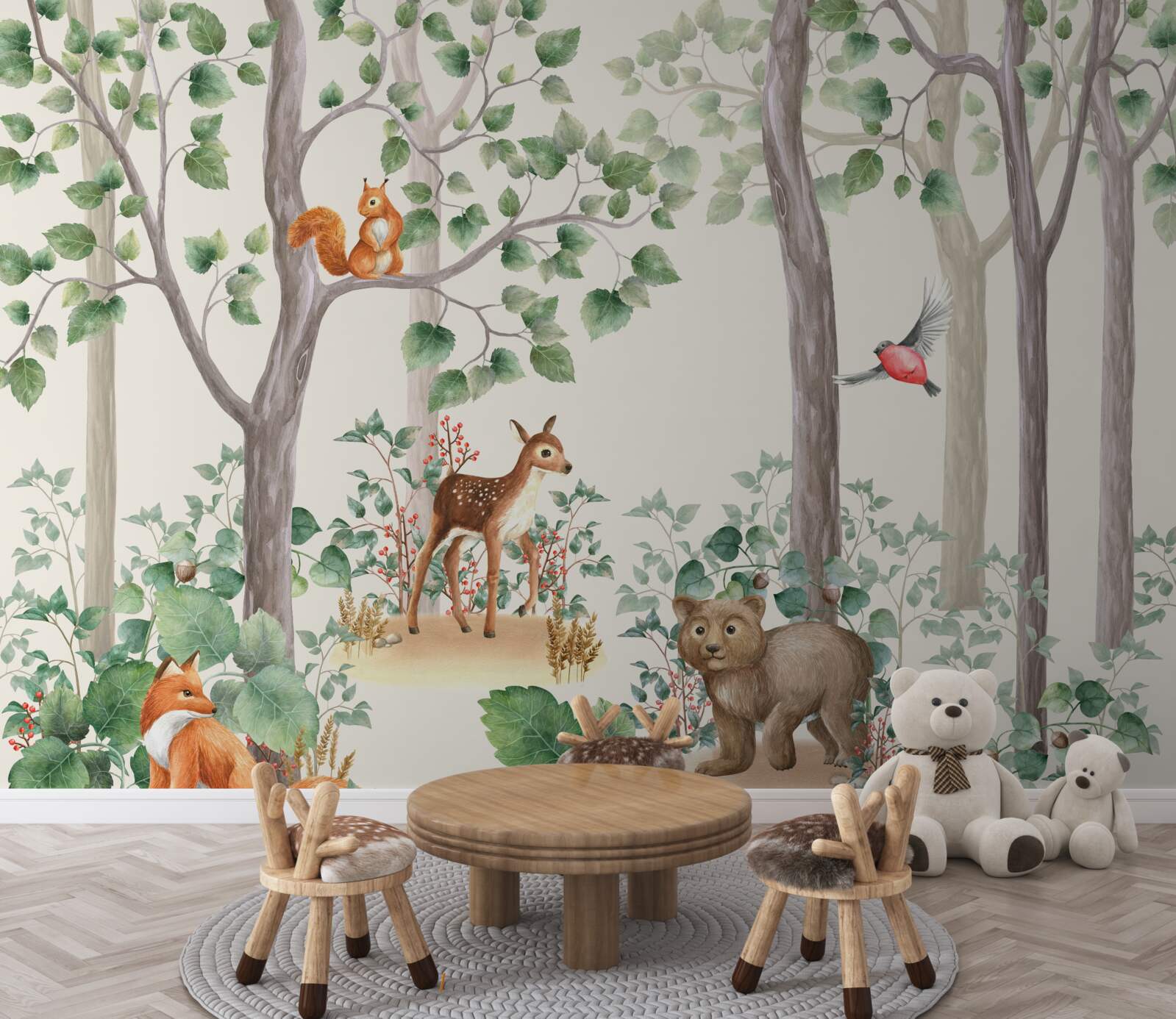 Fototapeta zvieratká a vtáky v lese ako z rozprávky