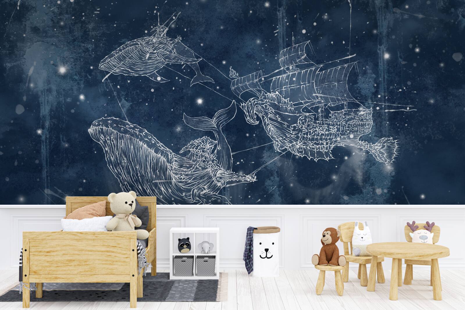 Fototapeta loď, ku ktorej smerujú hviezdy v súhvezdí veľryby