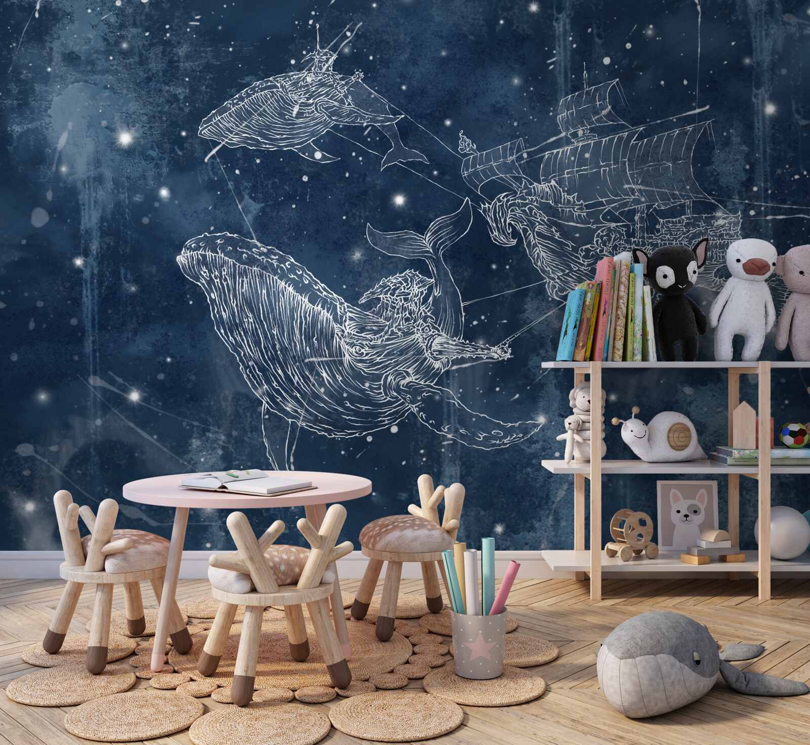 Fototapeta loď, ku ktorej smerujú hviezdy v súhvezdí veľryby