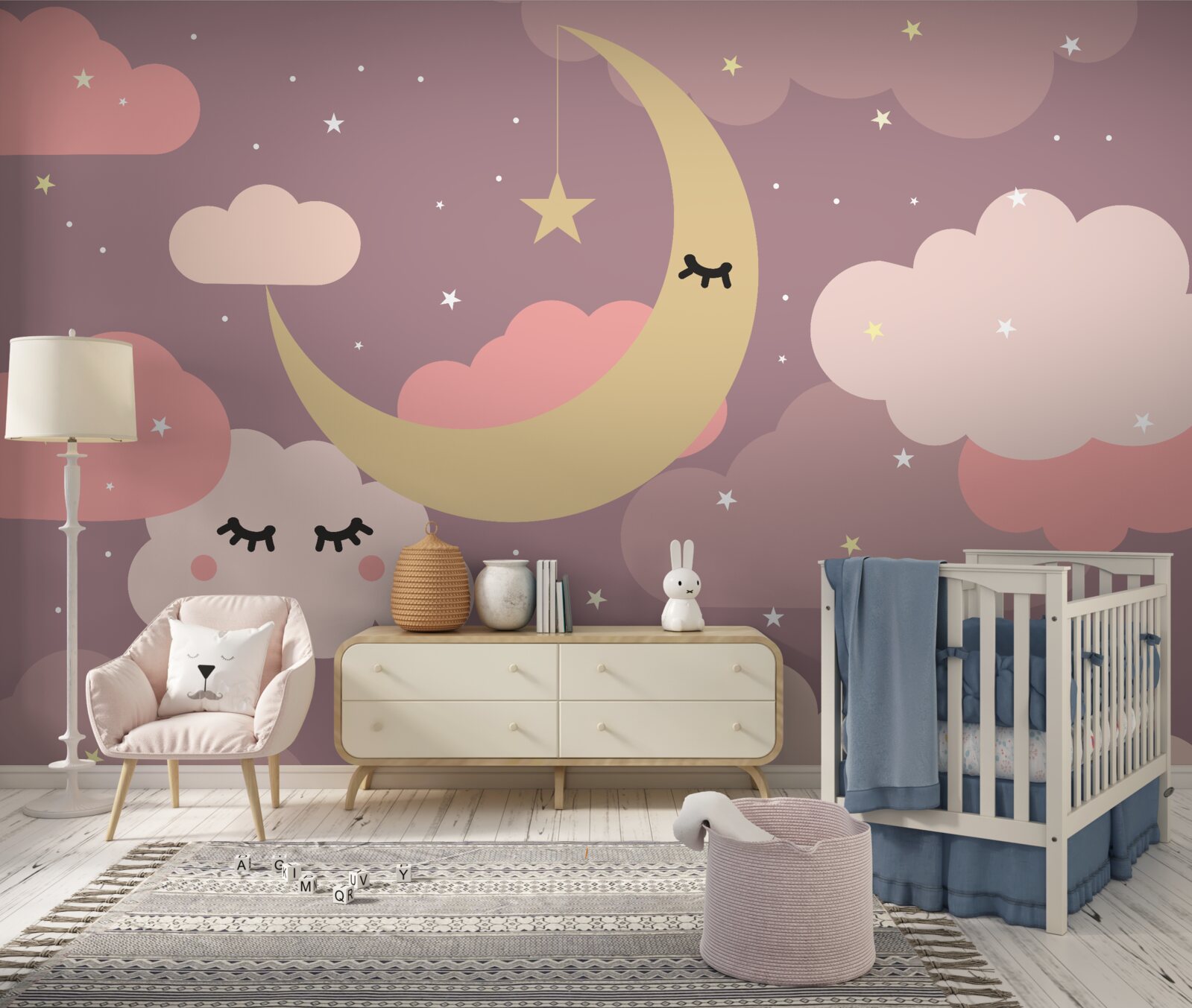 Fototapeta mesiac a malý obláčik s očami