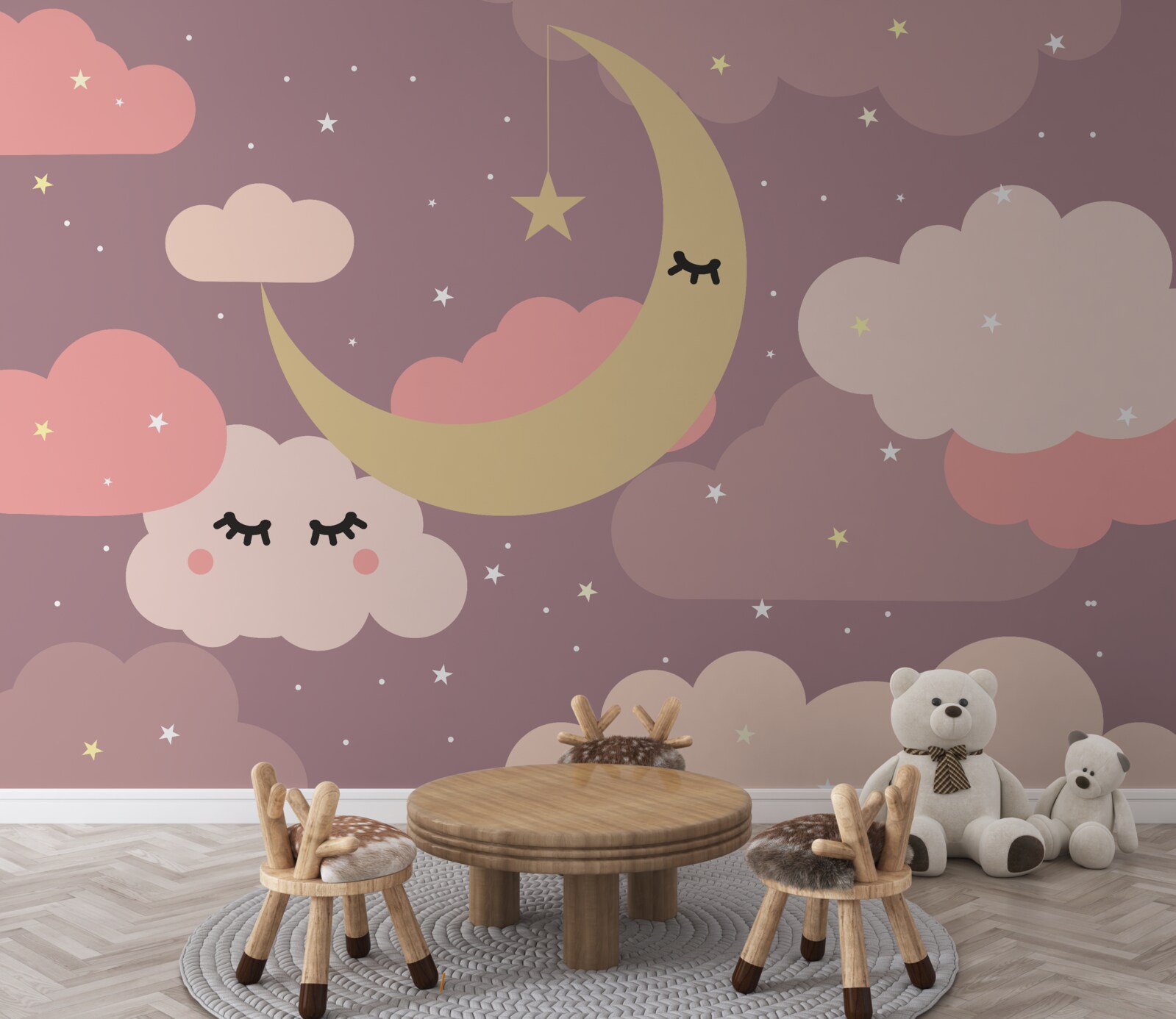 Fototapeta mesiac a malý obláčik s očami