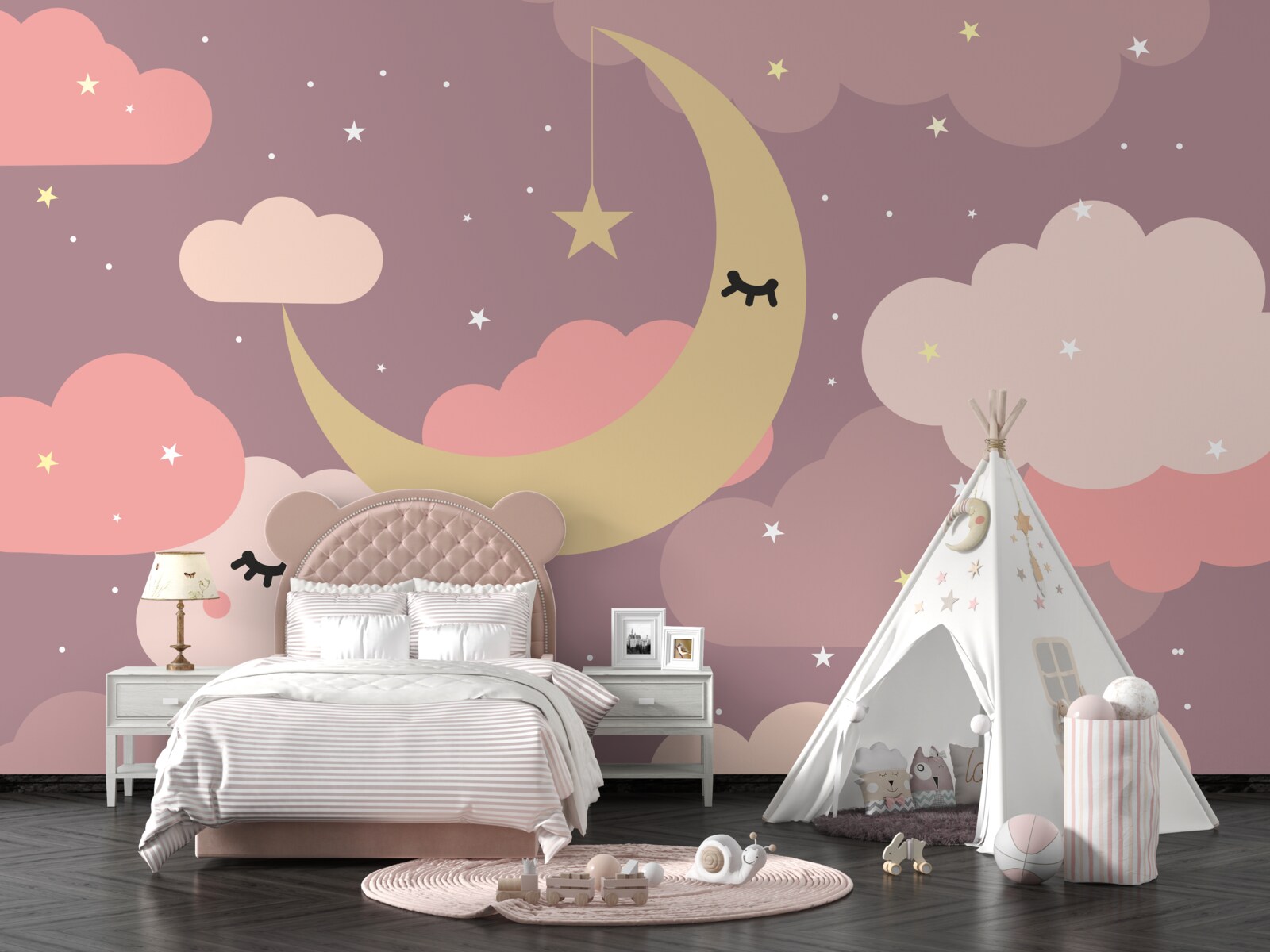 Fototapeta mesiac a malý obláčik s očami