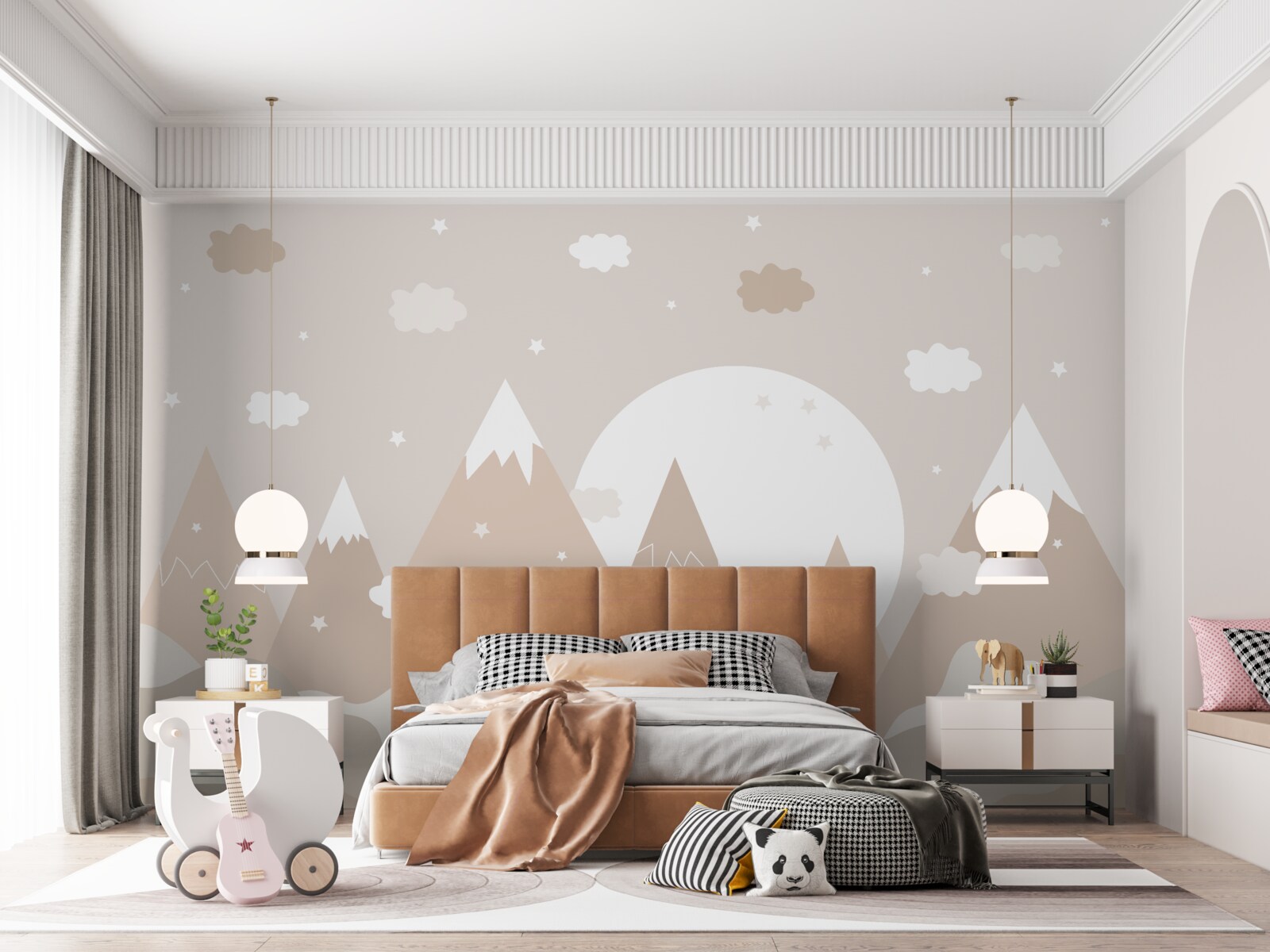 Fototapeta vrcholy zobrazené na plátne a svietiaci mesiac v splne