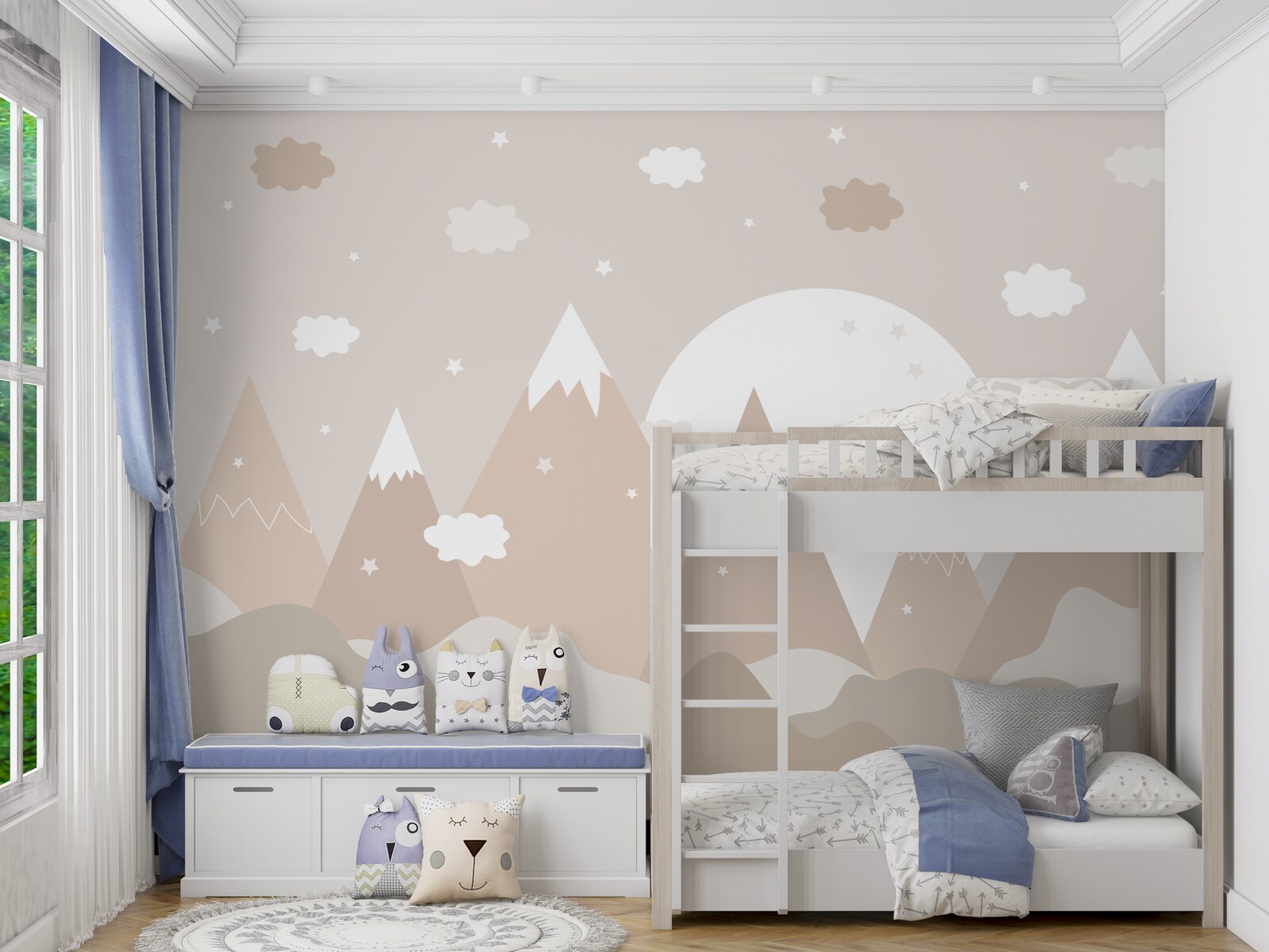 Fototapeta vrcholy zobrazené na plátne a svietiaci mesiac v splne