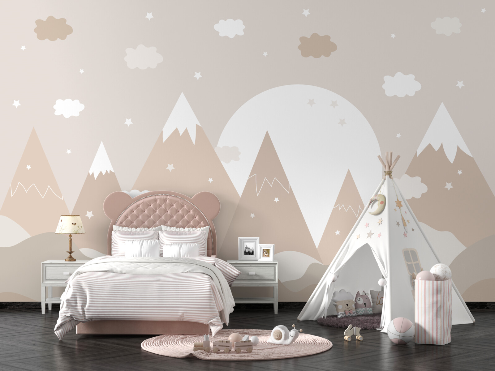 Fototapeta vrcholy zobrazené na plátne a svietiaci mesiac v splne