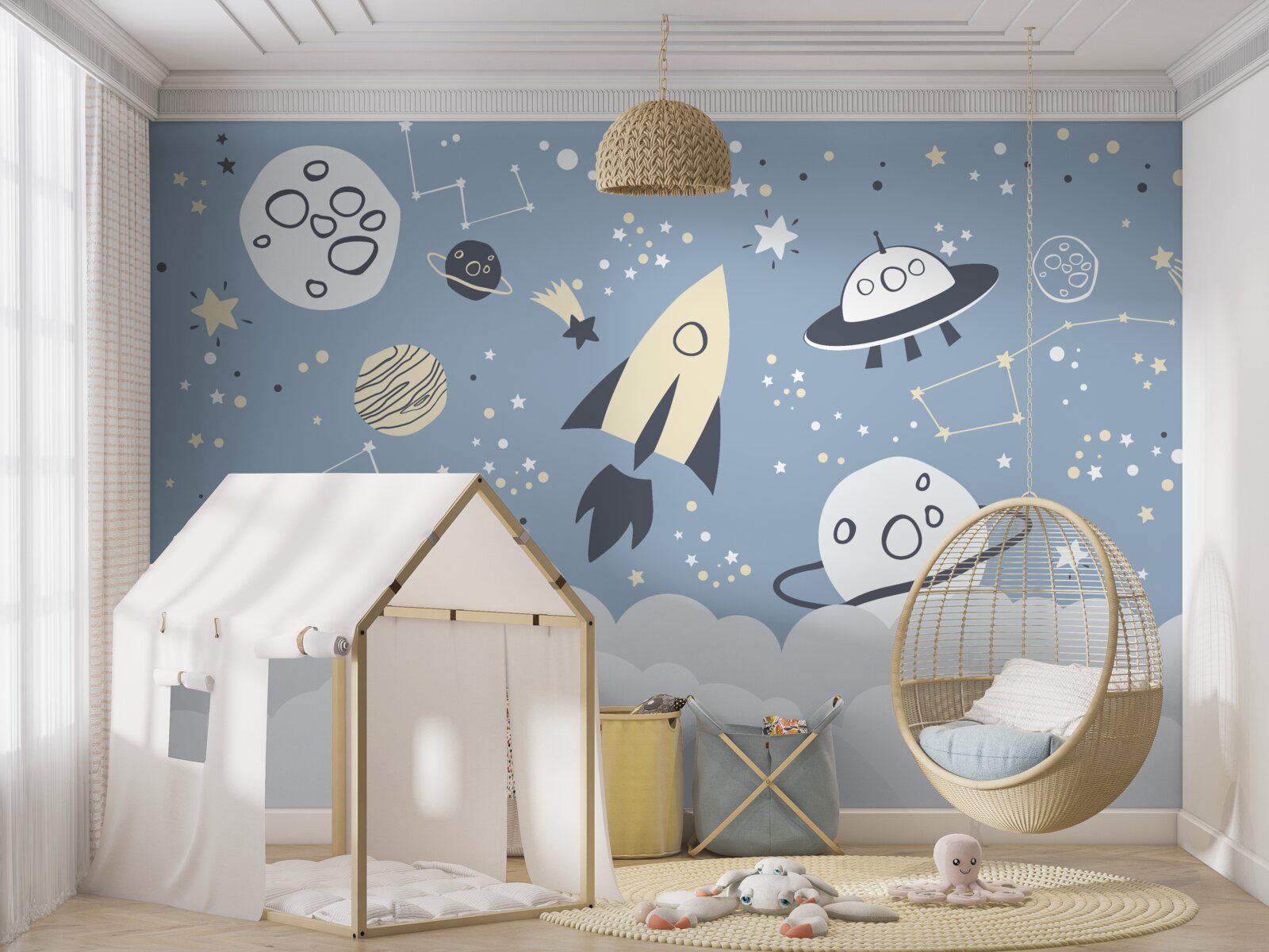 Fototapeta kozmická loď a ufo vo vákuu vesmíru