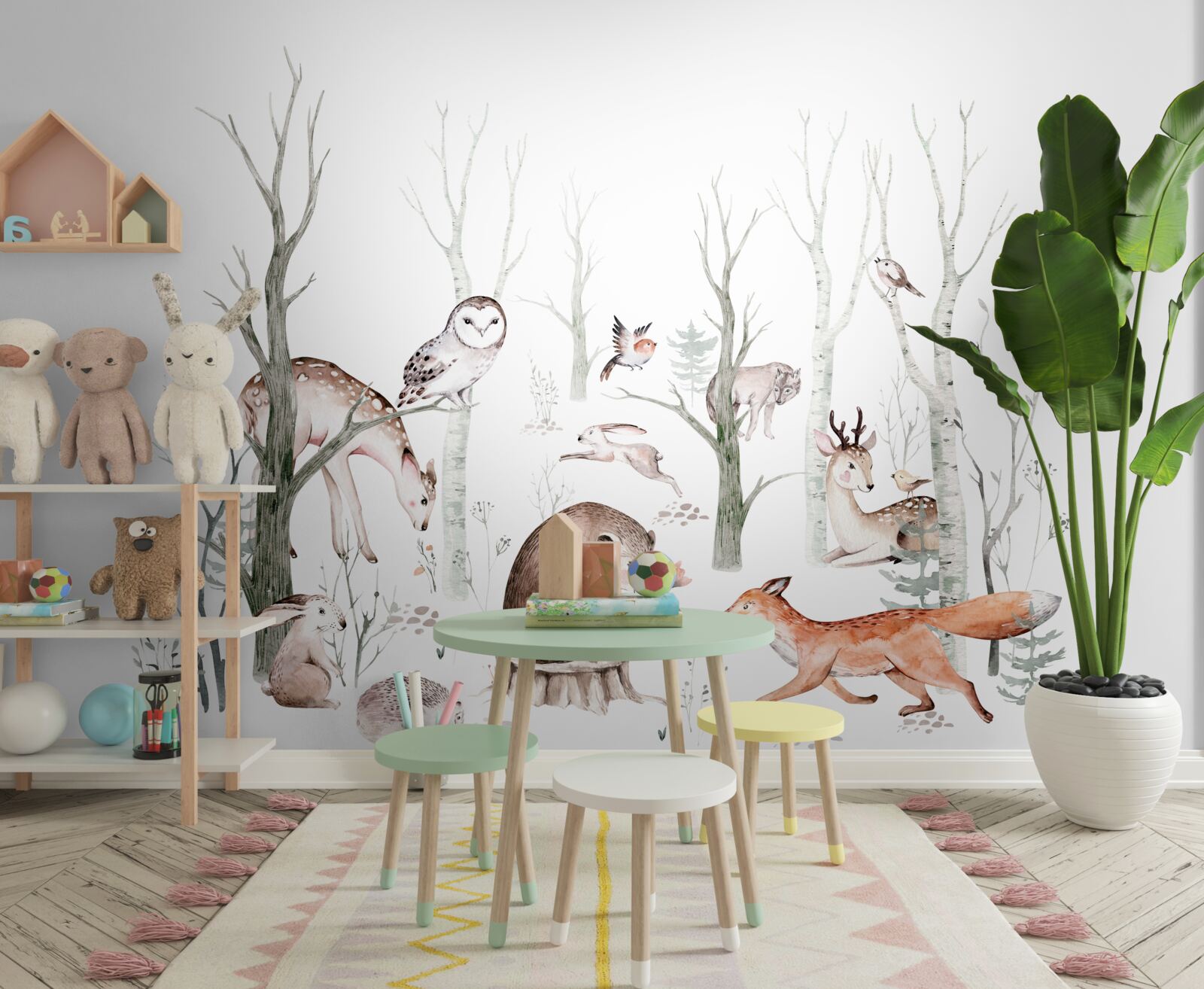 Fototapeta zvieratá v lese zobrazené akvarelom