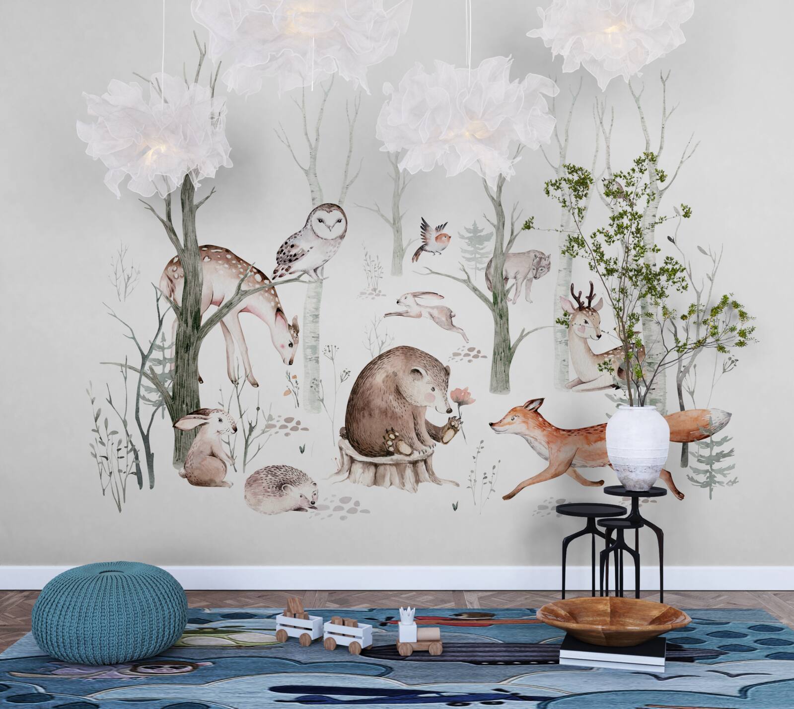 Fototapeta zvieratá v lese zobrazené akvarelom