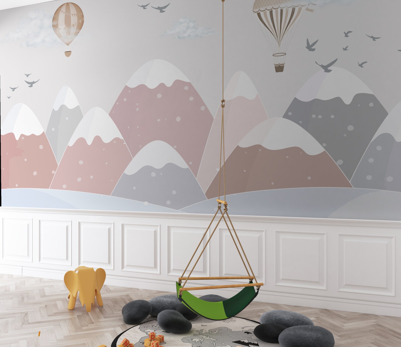 Fototapeta balóny plávajúce na oblohe prekračujú zasnežené horské štíty