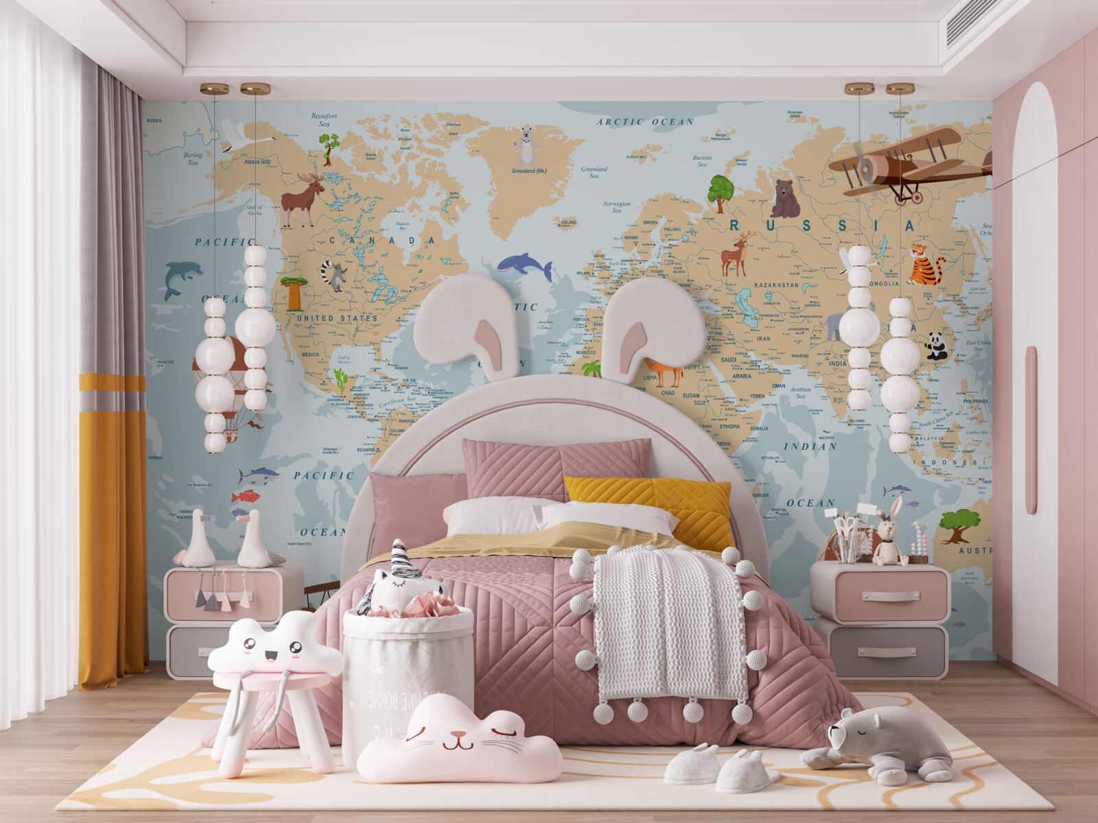 Fototapeta podrobná geografická mapa sveta s rôznymi obrázkami