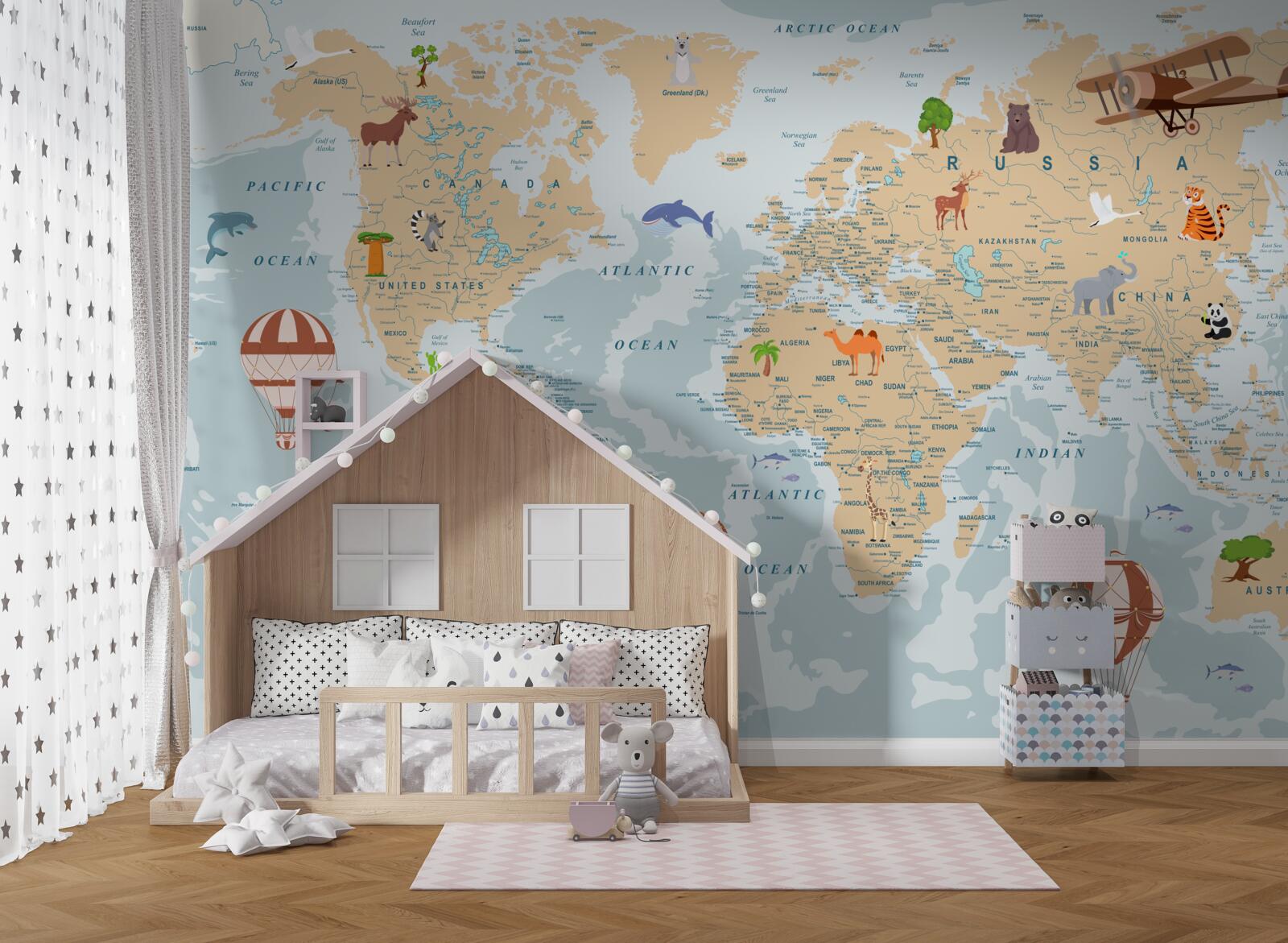 Fototapeta podrobná geografická mapa sveta s rôznymi obrázkami