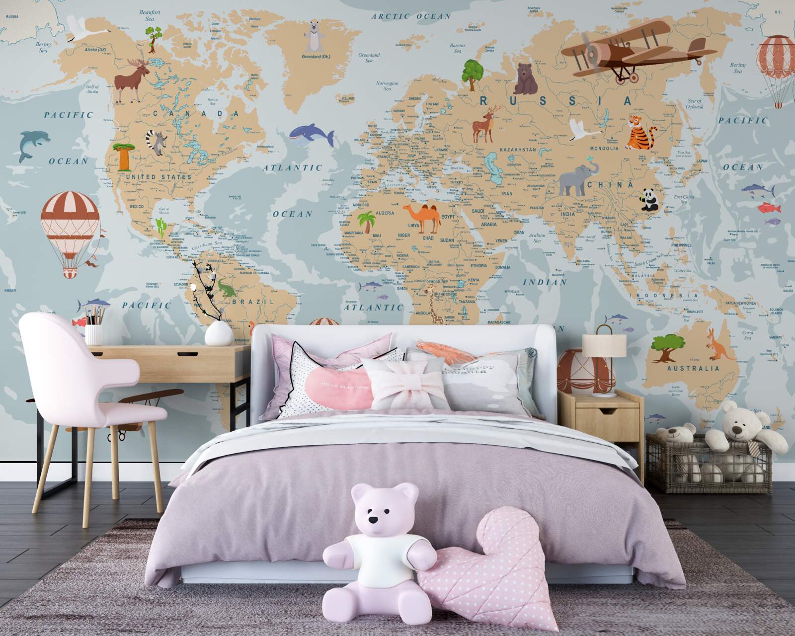 Fototapeta podrobná geografická mapa sveta s rôznymi obrázkami