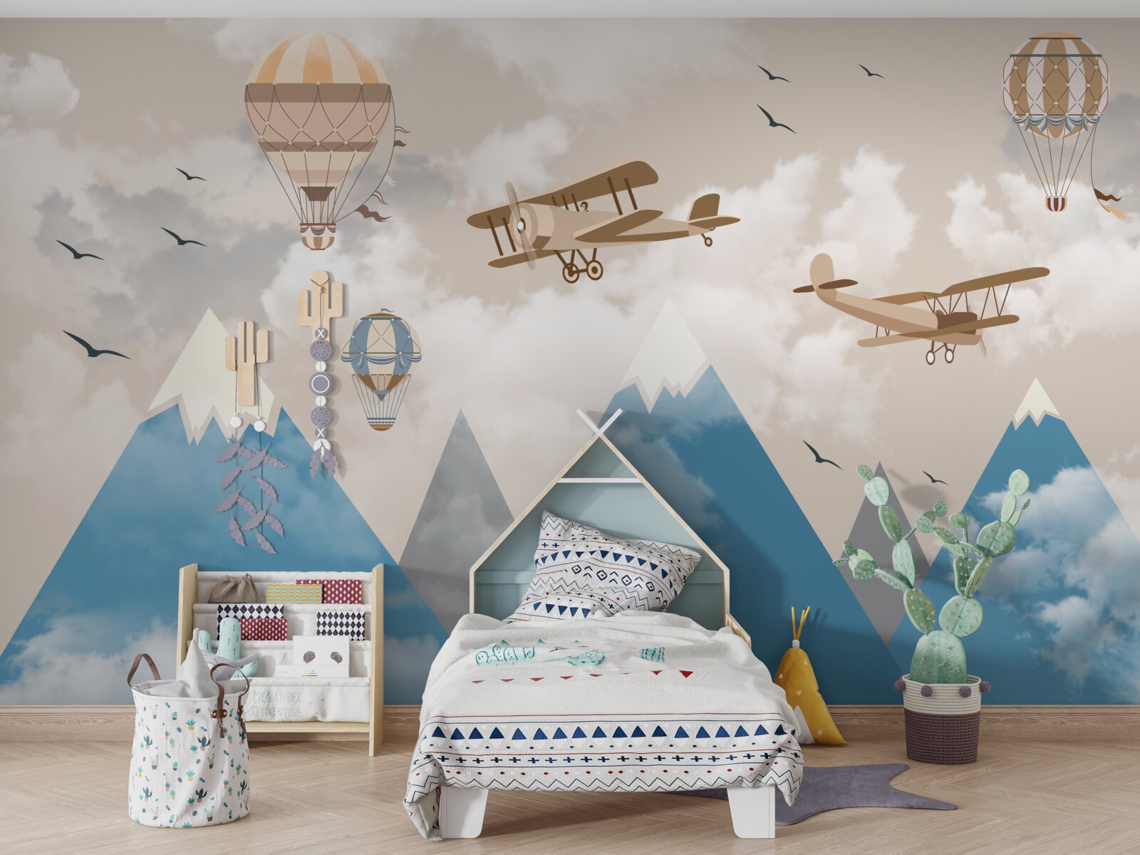 Fototapeta pohyb vtákov a letecká doprava cez horské štíty