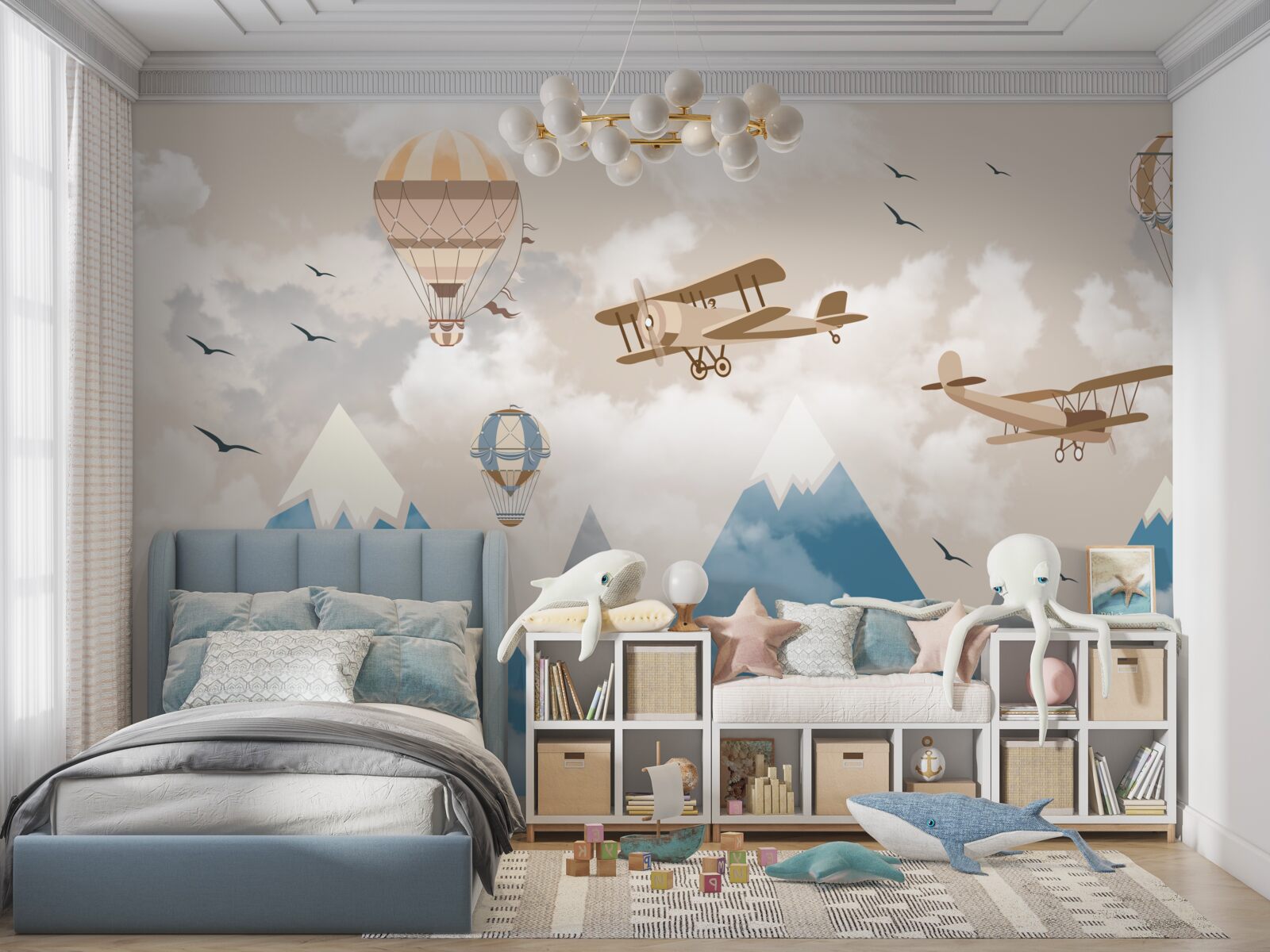 Fototapeta pohyb vtákov a letecká doprava cez horské štíty