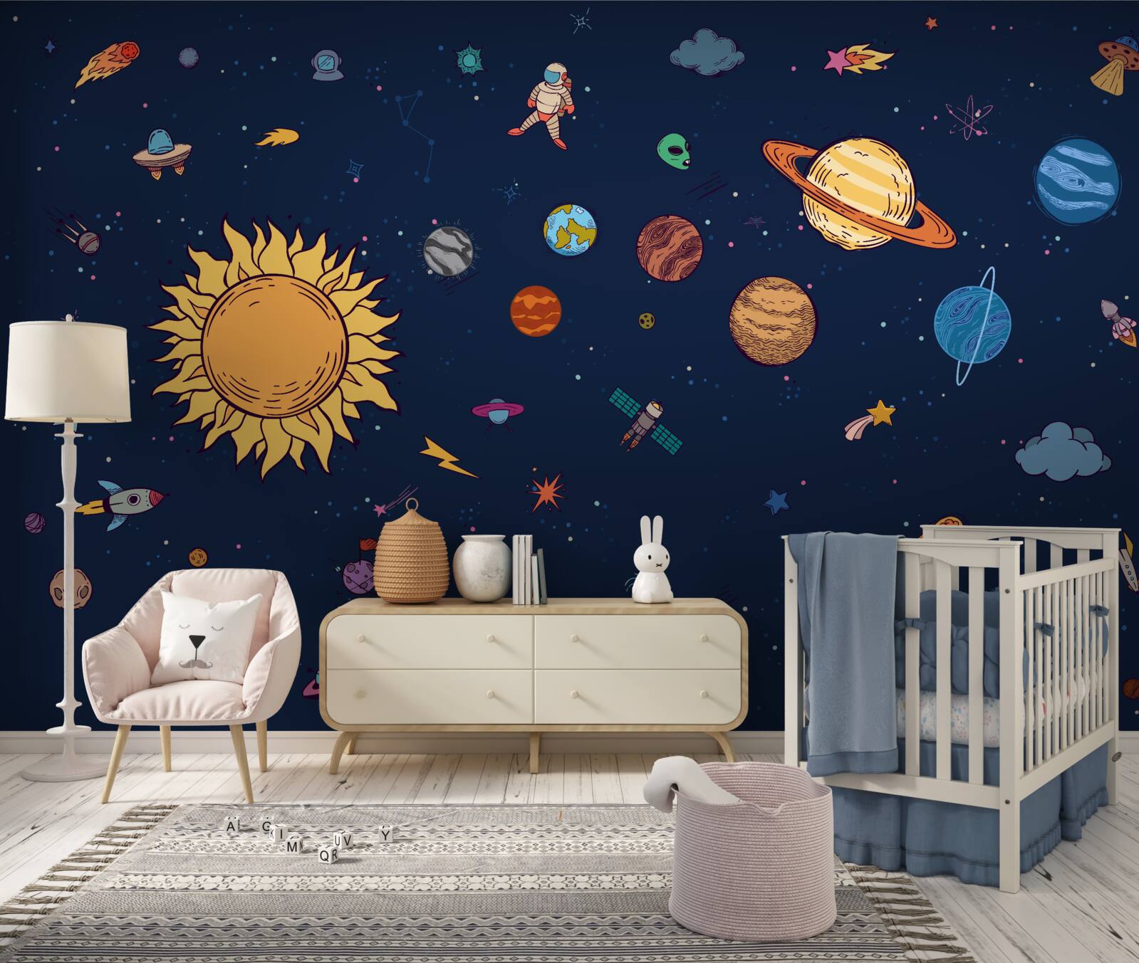 Fototapeta medzi planétami, vo vesmíre, je človek