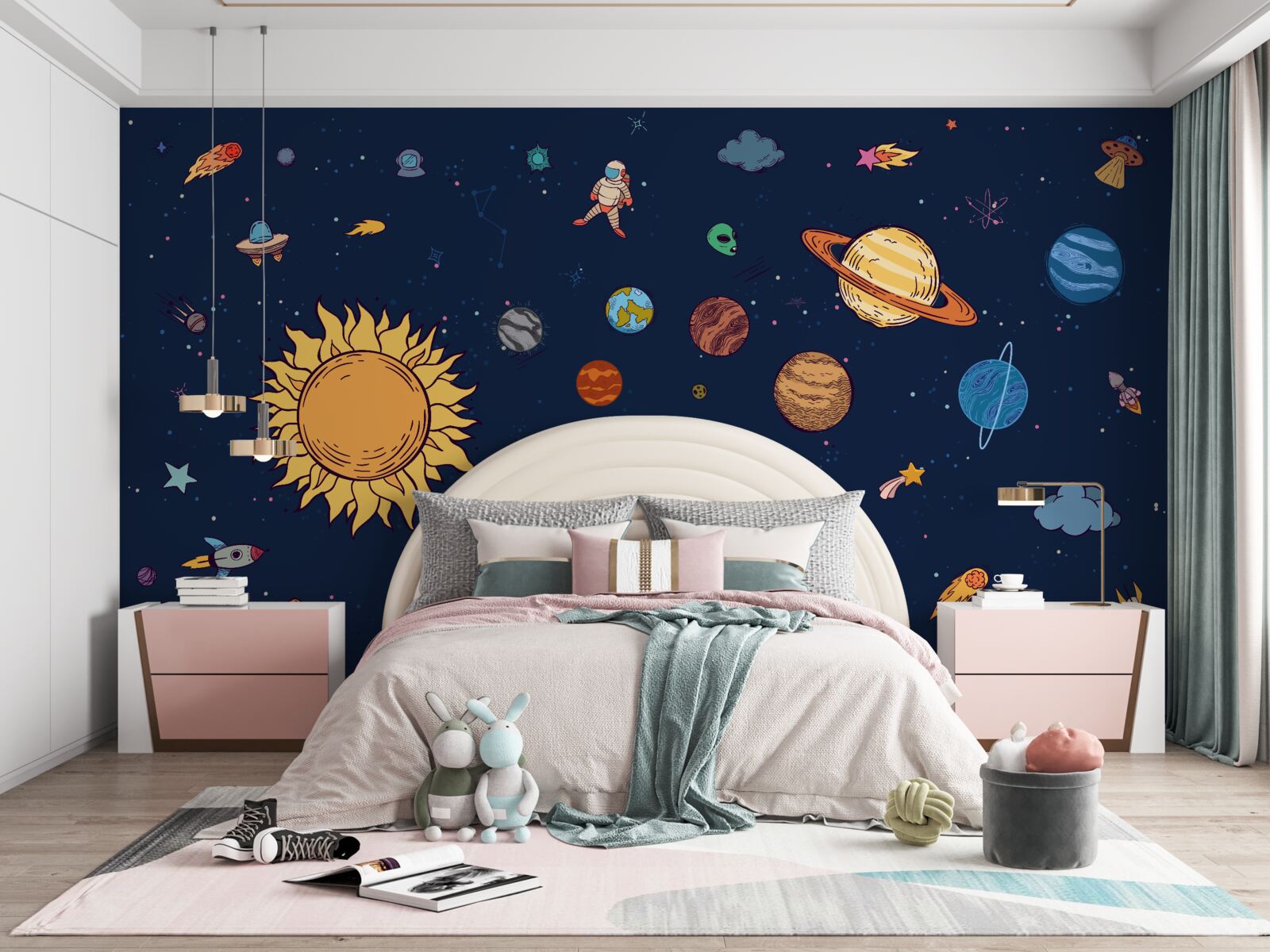 Fototapeta medzi planétami, vo vesmíre, je človek