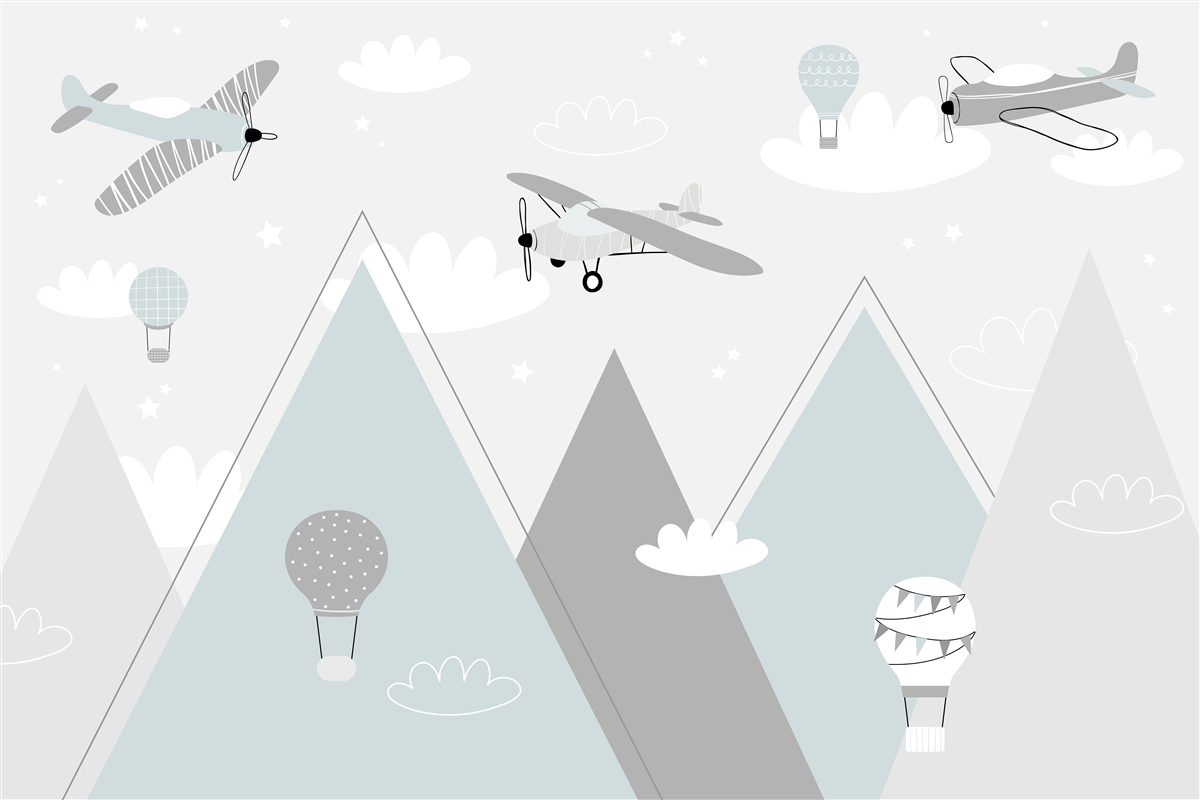 Fototapeta teplovzdušné balóny a lietadlá plávajúce nad horskými štítmi