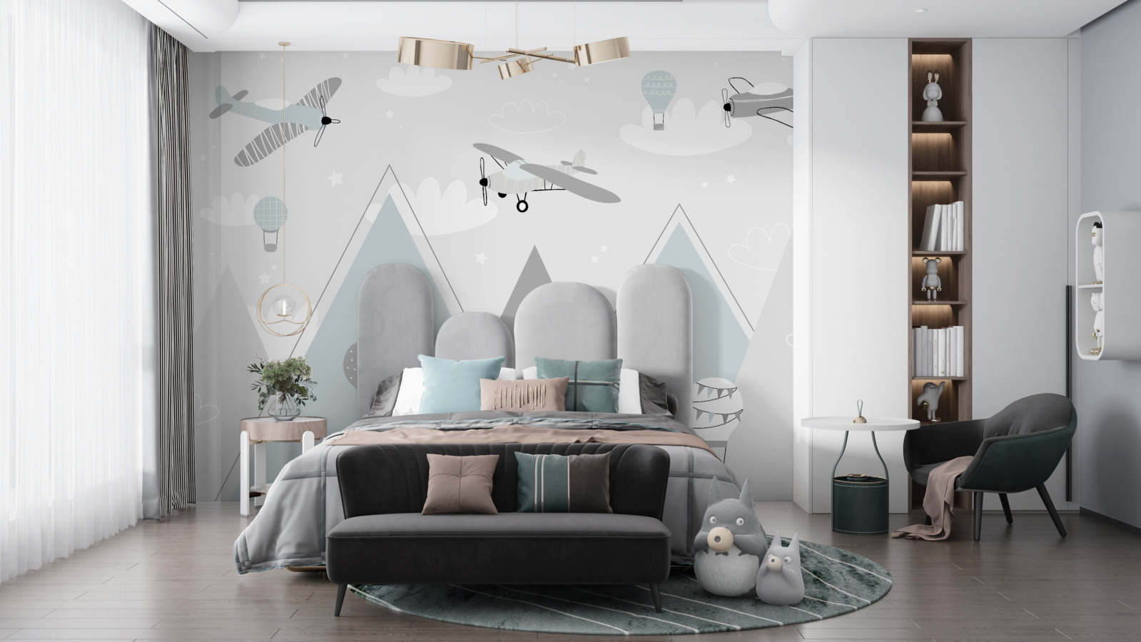 Fototapeta teplovzdušné balóny a lietadlá plávajúce nad horskými štítmi