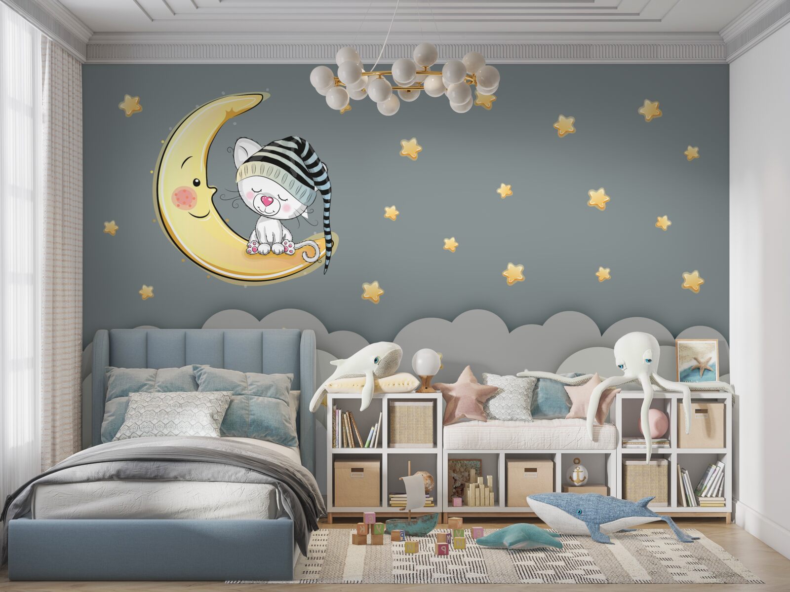 Fototapeta malý našuchorený v čelenke na zemskom satelite